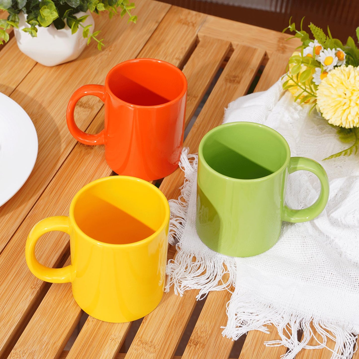 SZNIUSHAO Multi-Coloured Ceramic Mugs Set of 6-11.2 oz / 330ml-Coffee Mugs-Cappuccino-Tea Cups- Hot Chocolate Cups (Warm color, Large)