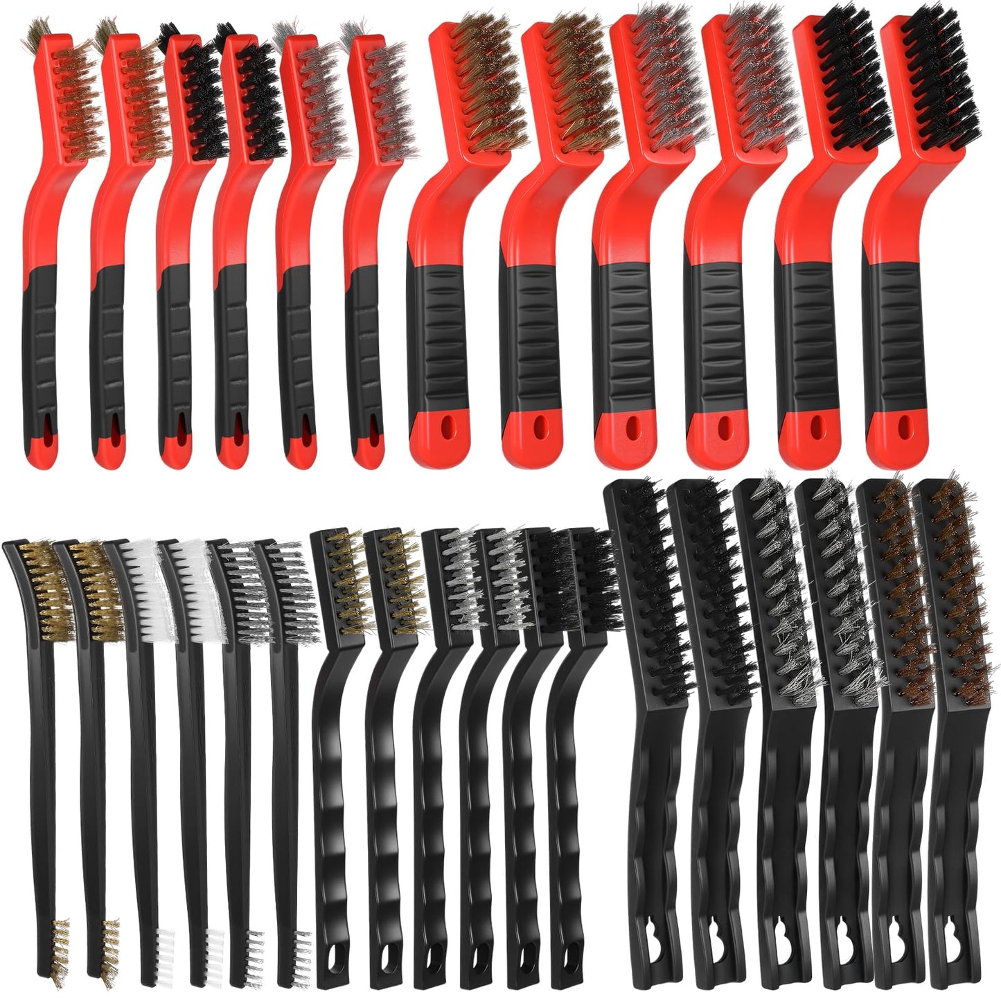 Kifmurase 30Pcs Wire Brushes for Cleaning Rust, Wire Cleaning Brush Set, Stainless Steel/Brass/Nylon Bristles, Metal Brush with Curved Handle Grip, Grip Paint Remover for Rust, Drill, Scrub