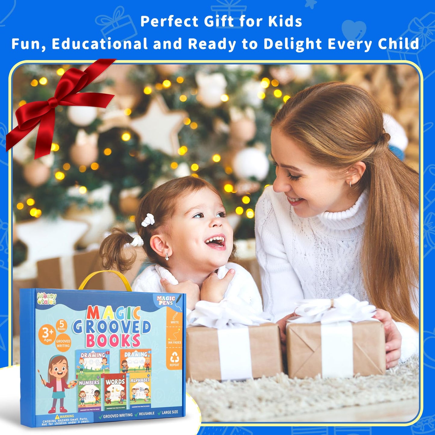 Magic Grooved Handwriting Practice Book for Kids Ages 3-8, Reusable Tracing Workbooks with Auto-Disappearing Ink, Preschool Learning Activities for Toddlers-Gifts for Children