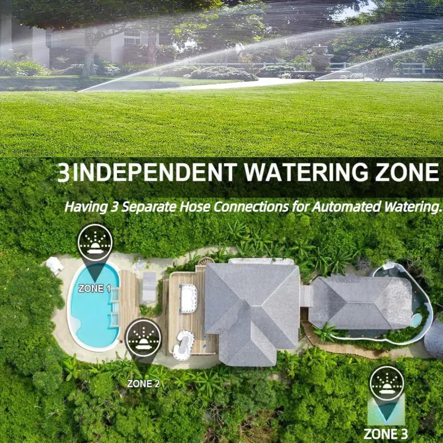 XinFuture Water Timer for Outdoor Garden Hose, Sprinkler Timer for Garden Faucet with Auto/Manual/Rain Delay Mode, Sprinkler Irrigation Controller for Yard Lawn (3 Zones Brass Inlet)
