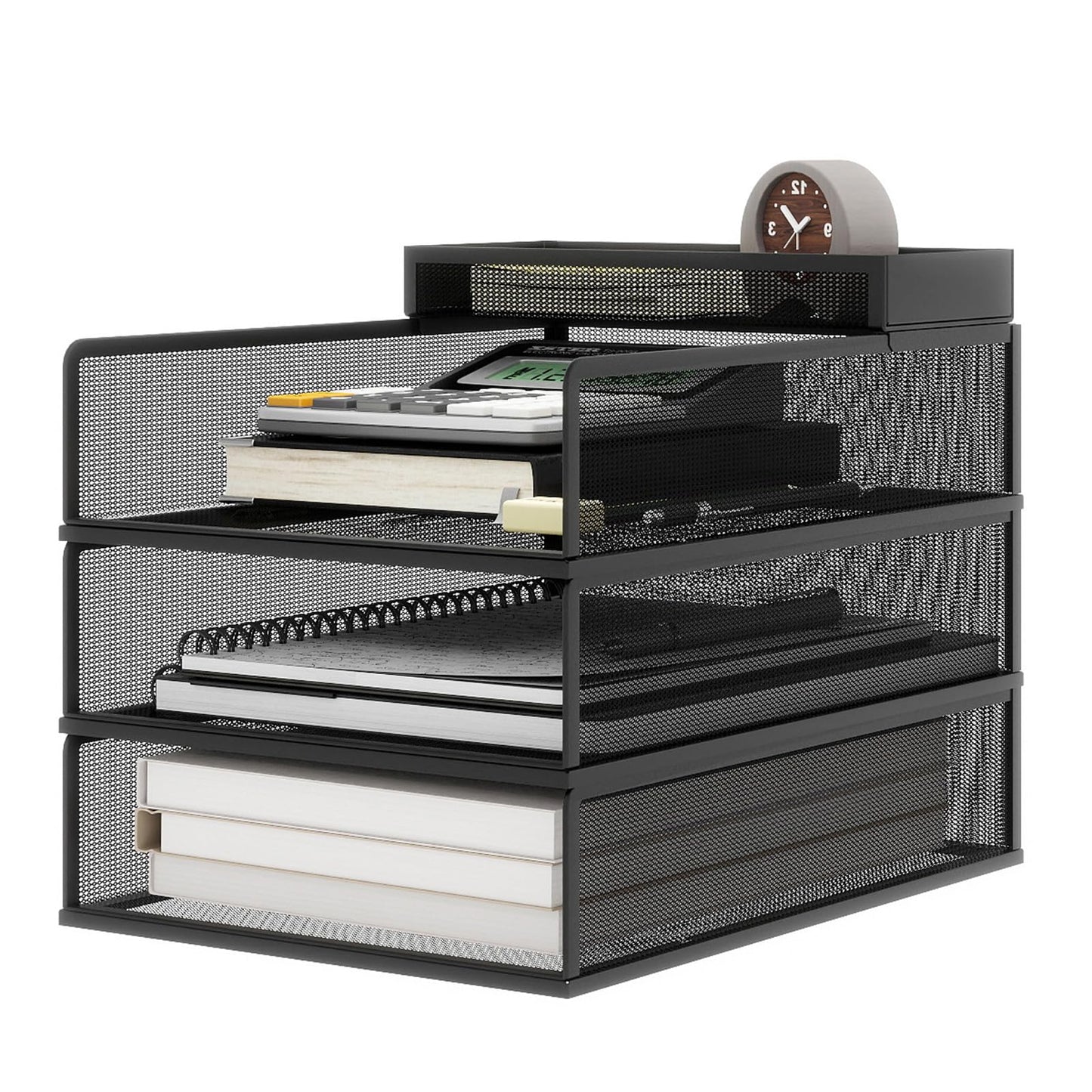 Natwind 3 Tier Stackable Paper Trays for Letter Documents, Desktop File Organizers for Office Supplies, Metal Mesh Desk Organizer，Office Organizer，Letter Trays for Home, Office, School，Black