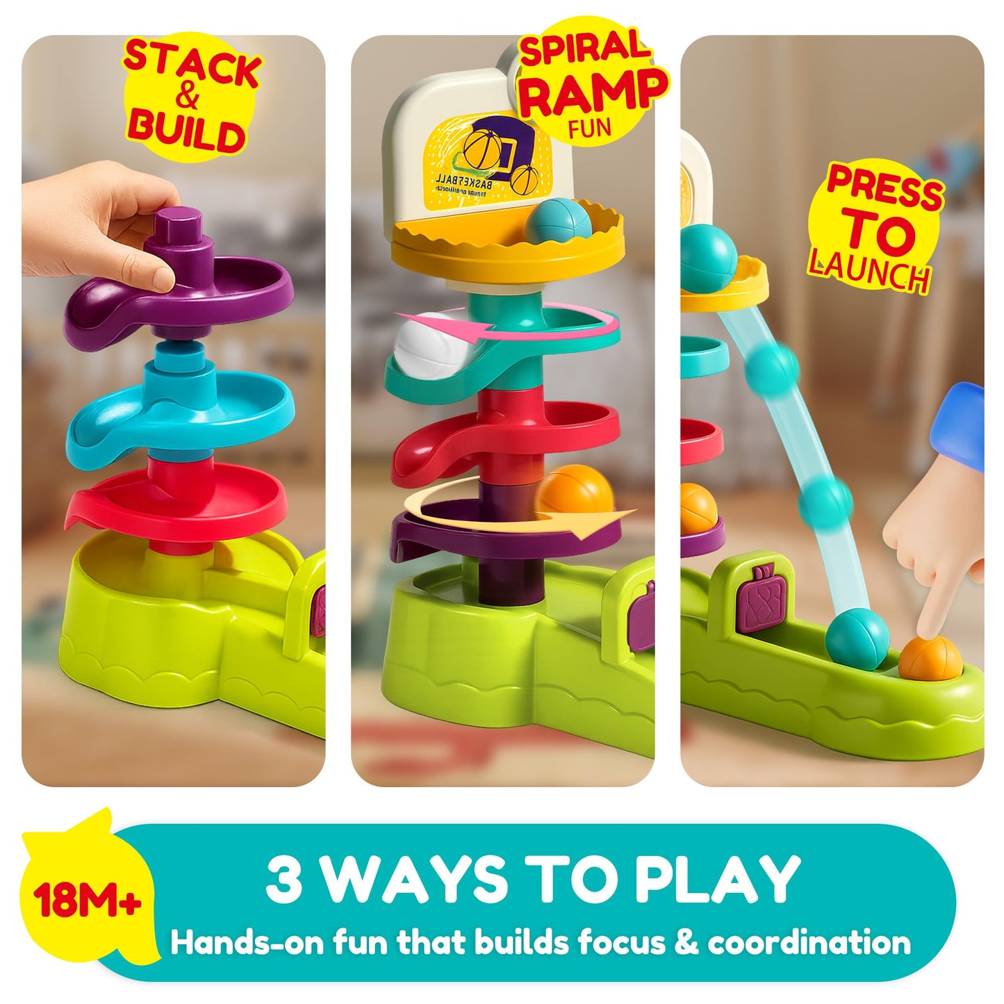 ROHSCE Silicone Rainbow Stacker 7PCS + Montessori Ball Drop Toy, Soft Nesting Blocks Sensory Stacking Toys, 2-in-1 Educational Set for Creative Play & Learning, Babies & Toddlers