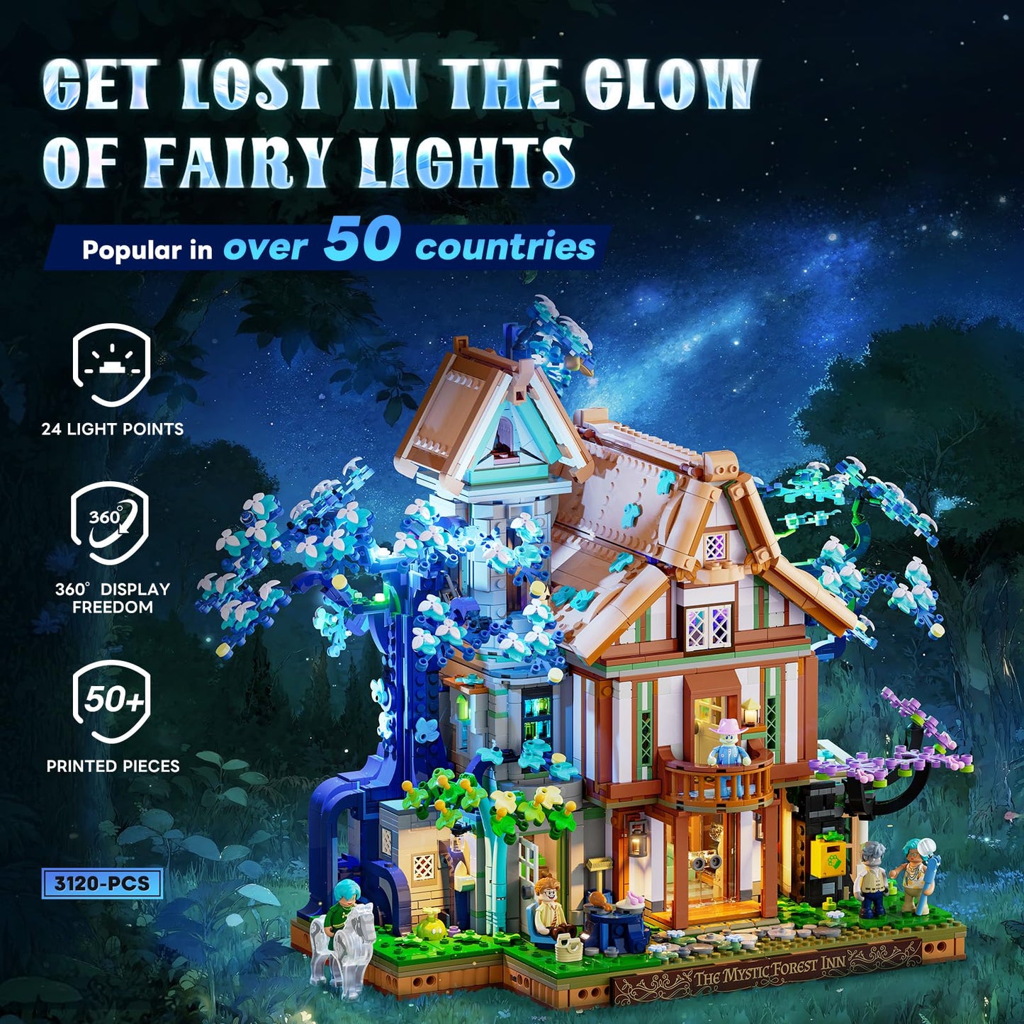 Lumibricks Sylvan-Inn Treehouse Lighting Building-Bricks-Set - 3120 Pcs Elf Hotel Cabin Collection Tree House LED Light Set for Adults and Retro House Collectors