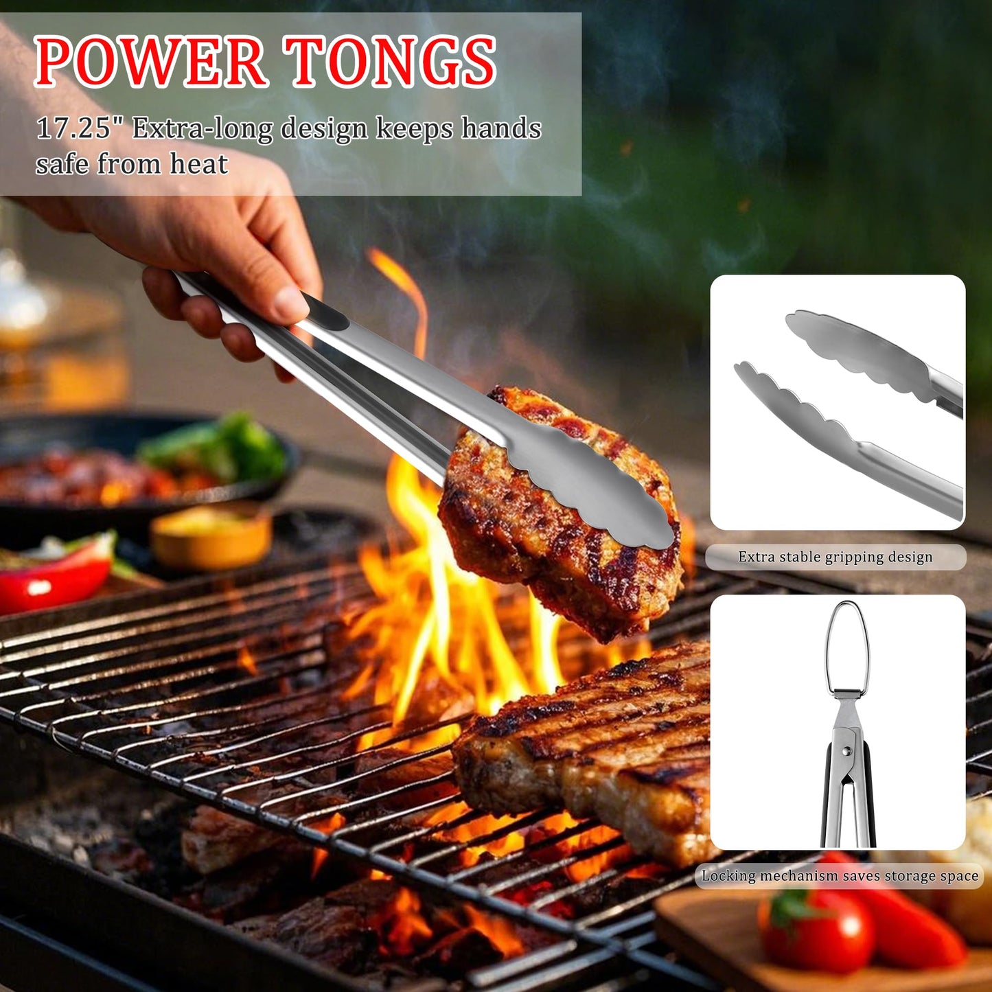 5PCS Grill Tools Set, BBQ Grilling Accessories with Spatula Tongs Apron Hooks, Portable Grill Utensils Set, Stainless Steel Grilling Tools Kit, Camping Tailgating Gifts for Men Dad