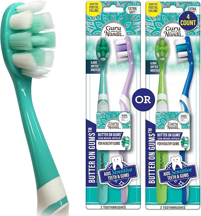 GuruNanda Butter On Gums Toothbrush, ADA Accepted, with 8000+ Ultra Soft Softex Bristles for Sensitive & Receding Gums, Perfect for Whiter Teeth, 2 Ct (Pack of 2)