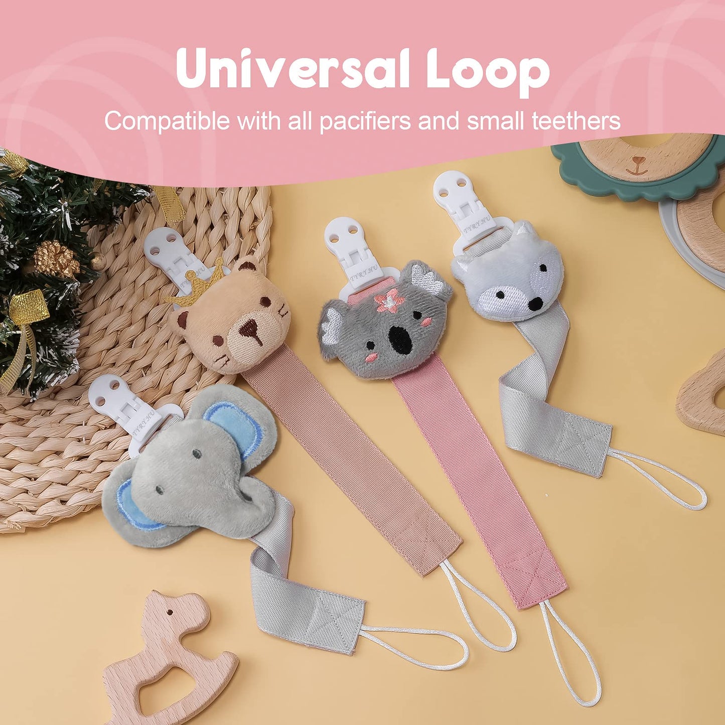 TYRY.HU 4 Pack Baby Teething Toys for Babies 0-36 Months with Neutral Pacifier Clip