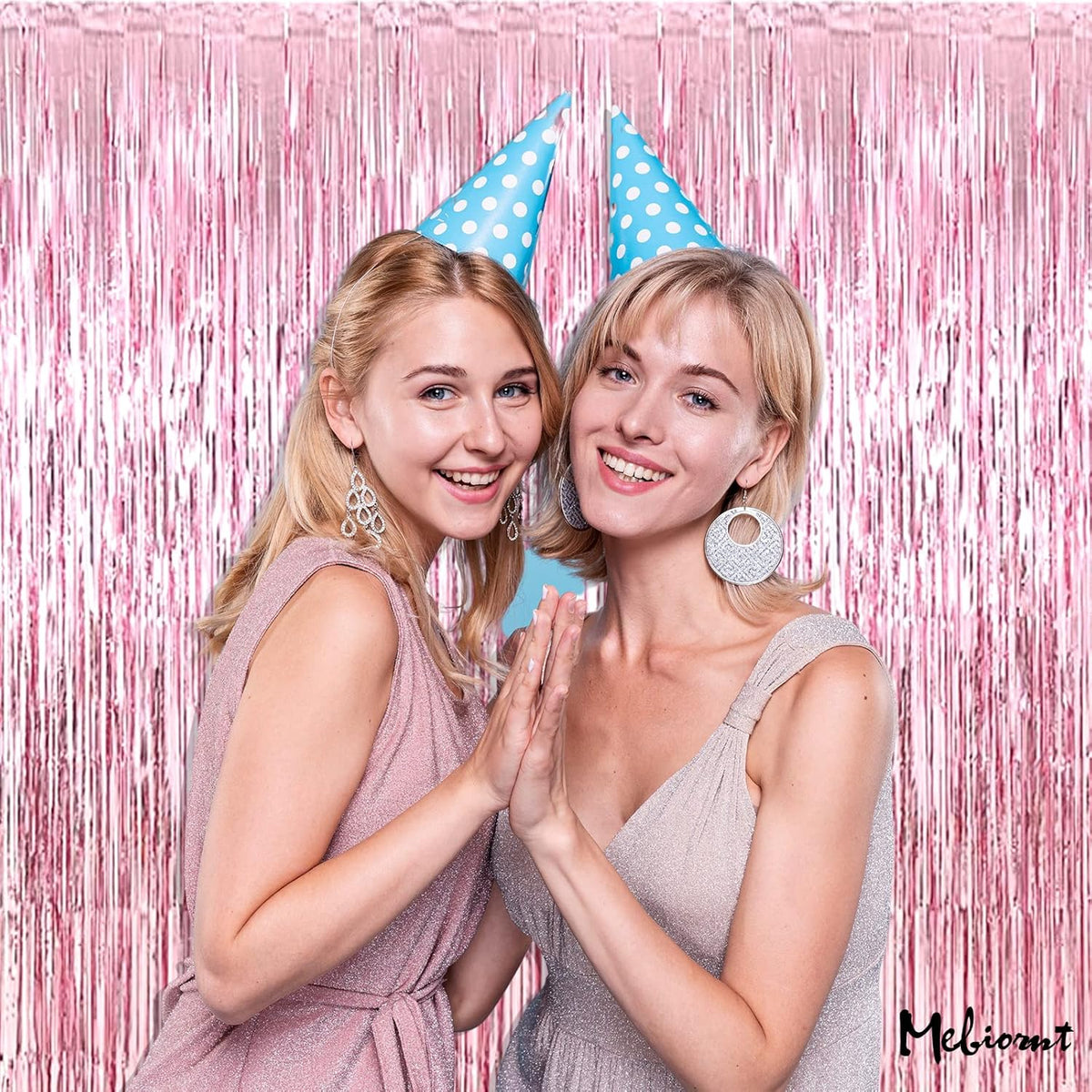 4 Pack Pink Fringe Curtain Backdrop, 3.2Ft x 6.6Ft Metallic Tinsel Foil Fringe Streamers Background for Photo Booth Birthday Wedding Baby Shower Carnival Easter Mother’s Day Party Decorations