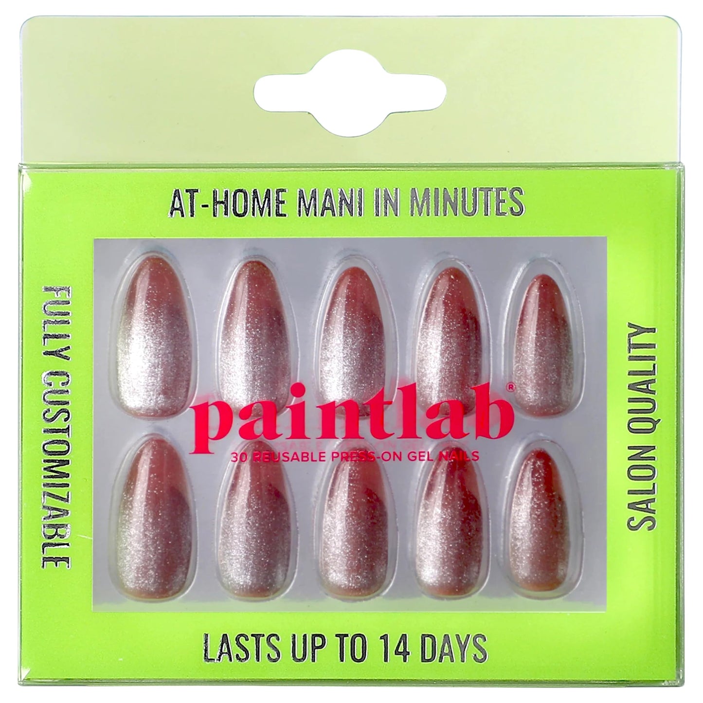PaintLab Press On Nails - Rose Gold Cat Eye Brown Almond Fake Nails, 30 Nails in 15 Sizes with Glue, Reusable Salon Quality Press On Nails