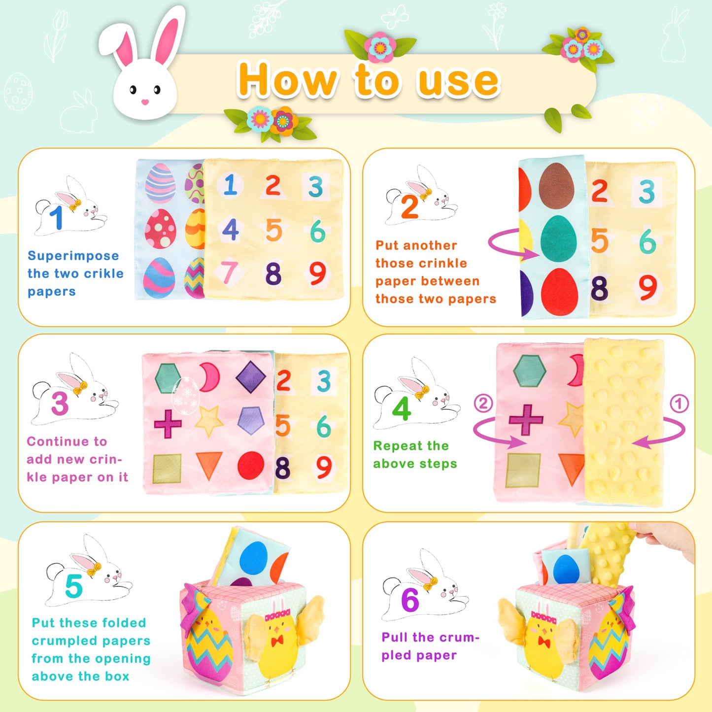 Melonegg Easter Baby Toys Montessori Toys Baby Tissue Box Toy for Babies 3 6 9 Months, Easter Gifts, Easter Basket Stuffers for Babies