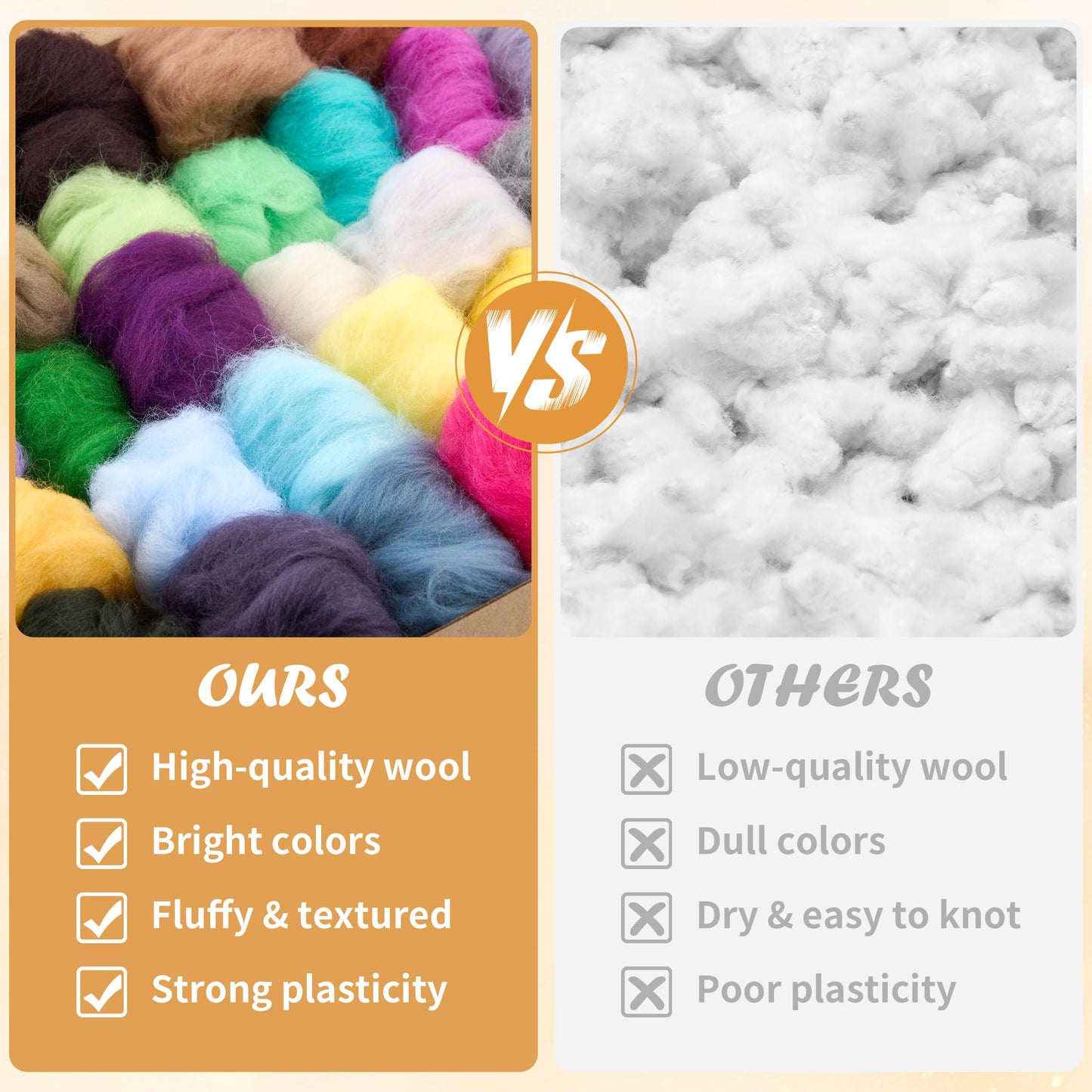 DF DUALFERV Needle Felting Kit with 50 Colors of Premium Felting Wool - Fluffy, Textured Wool Roving with Strong Plasticity for Felted Animal - Includes Instruction for Creative Crafting Projects