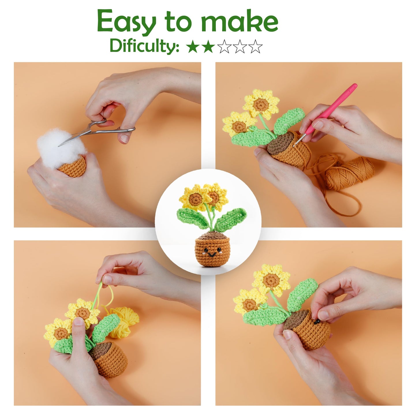 A-URA Learn to Crochet Kit for Beginners Kids and Adults, Premium Pattern Sunflower Beginner Crochet Kits with Easy Tube Yarn & Step-by-Step Video Tutorials
