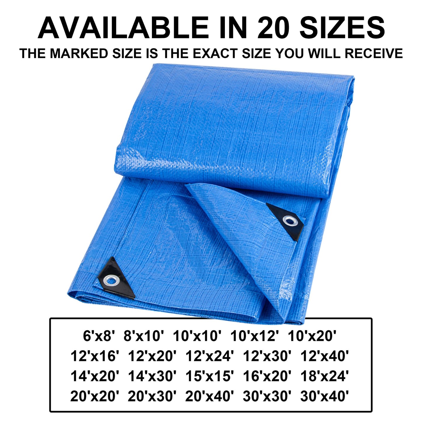 CARTMAN Finished Size 12x16 Feet Blue Poly Tarp 5 Mil Thick, Multipurpose Protective Cover for Camping, Tent, Boat, RV, Car