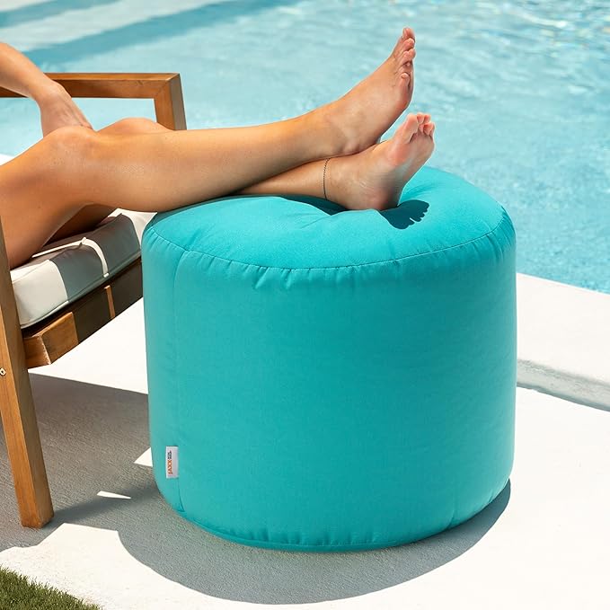 Jaxx Spring Indoor/Outdoor Bean Bag Pouf Ottoman, Light Blue