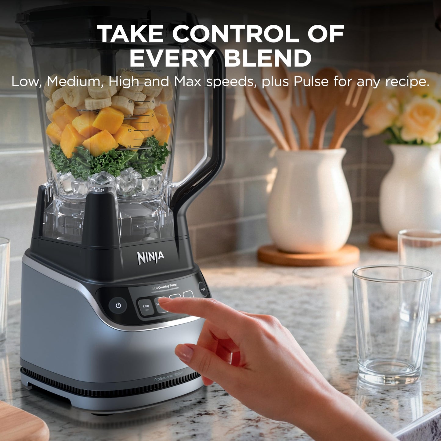 Ninja UltraCrush Professional Kitchen System | 1500W, 72oz Full-Size Blender, 8-Cup Food Processor & 18 oz To-Go Cup | Total Crushing Technology, Smoothies, Ice Crush, Chopping & More | Silver | BP401
