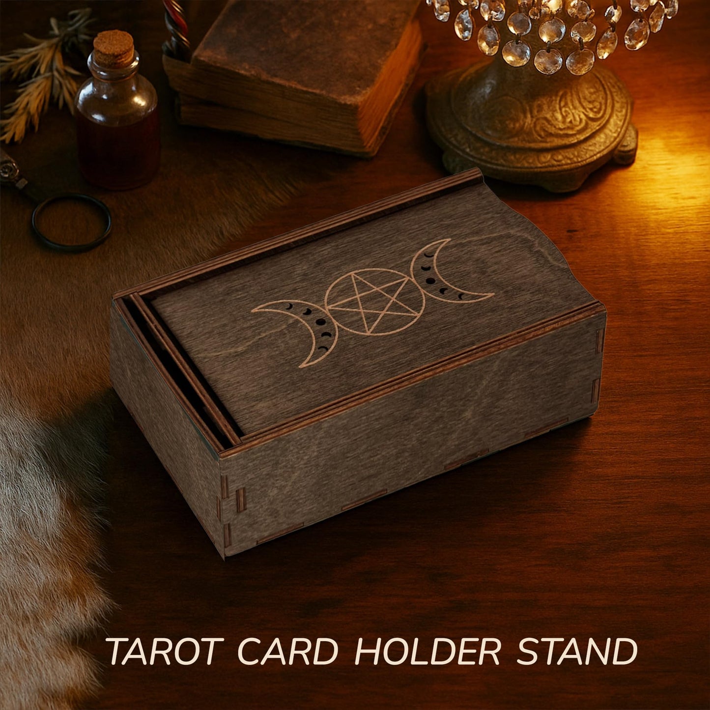 Marolen Tarot Card Holder Box with Moon Phase Design – Tarot Deck Holder Box with Slots – Witchcraft Decor – Gifts for Tarot Lovers – Tarot Accessories for Women