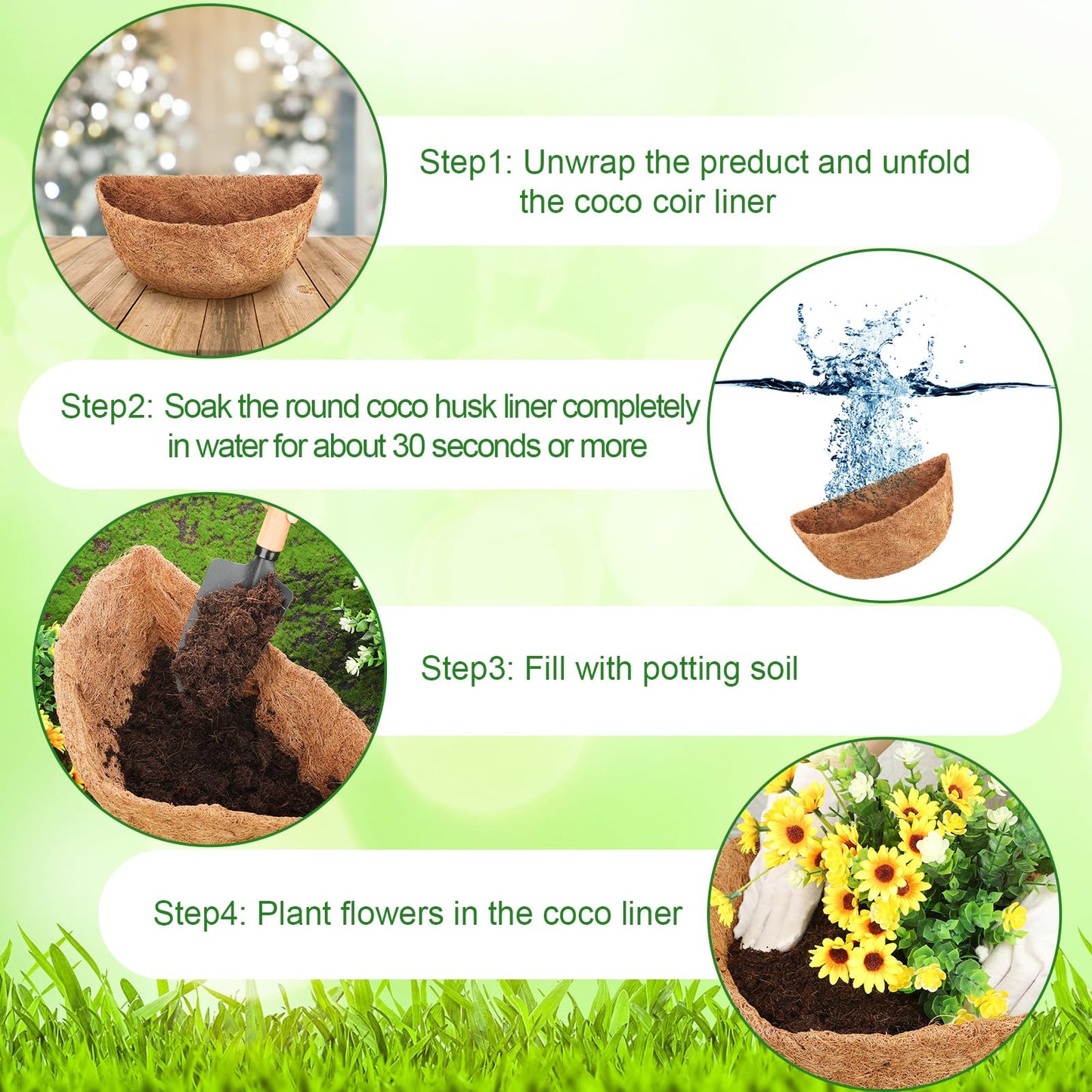 Singhoow 6 Pcs 12 Inch Half Round Replacement Coco Liner Half Circle Coconut Fiber Replacement Coco Liners Hanging Basket for Hanging Basket Wall Baskets Garden Planter Flower Pot