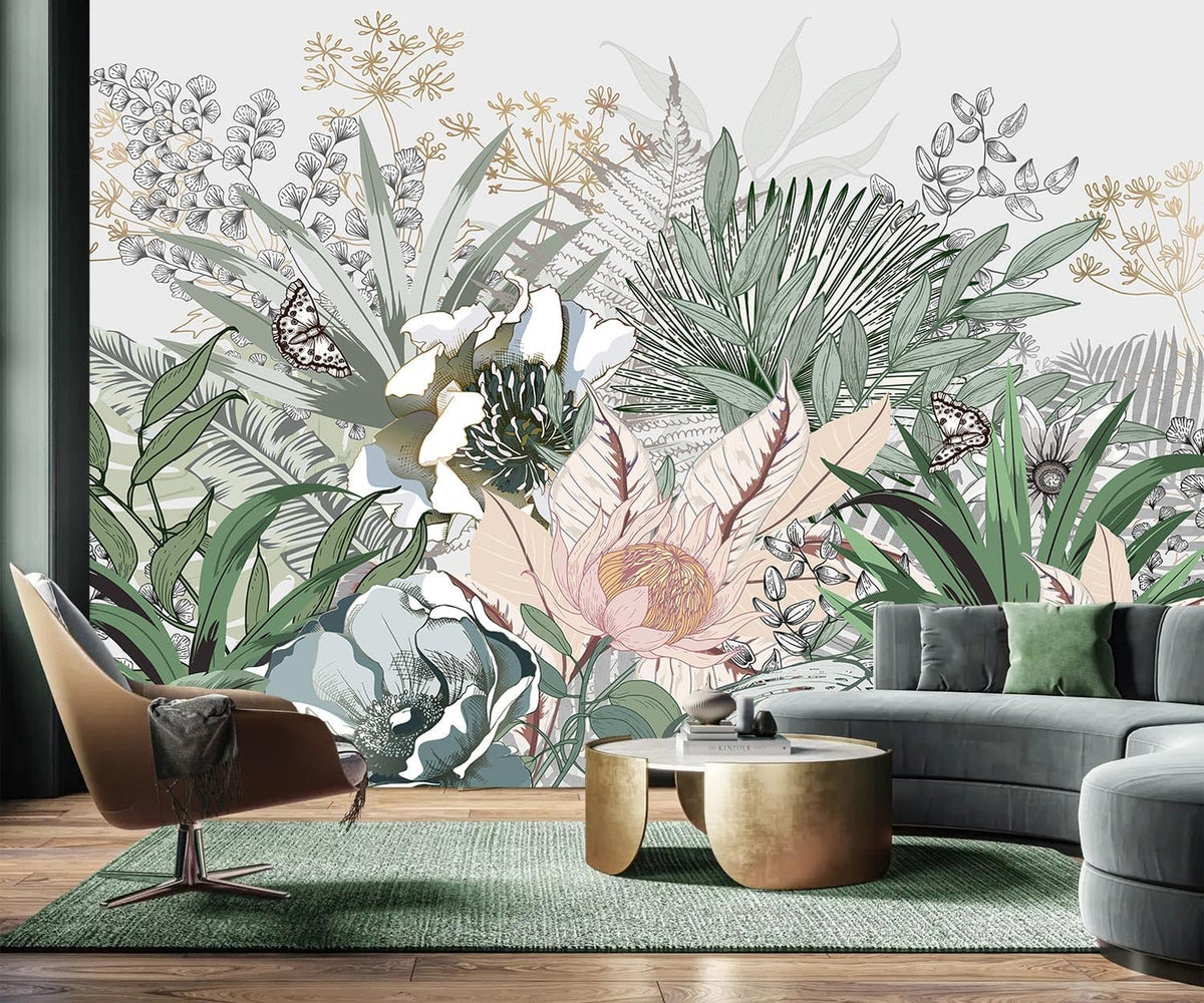 AFZEVEB-Tropical Jungle Wallpaper Botanical Large Floral Wall murals for Bedroom 159"x107" (Not Peel and Stick)