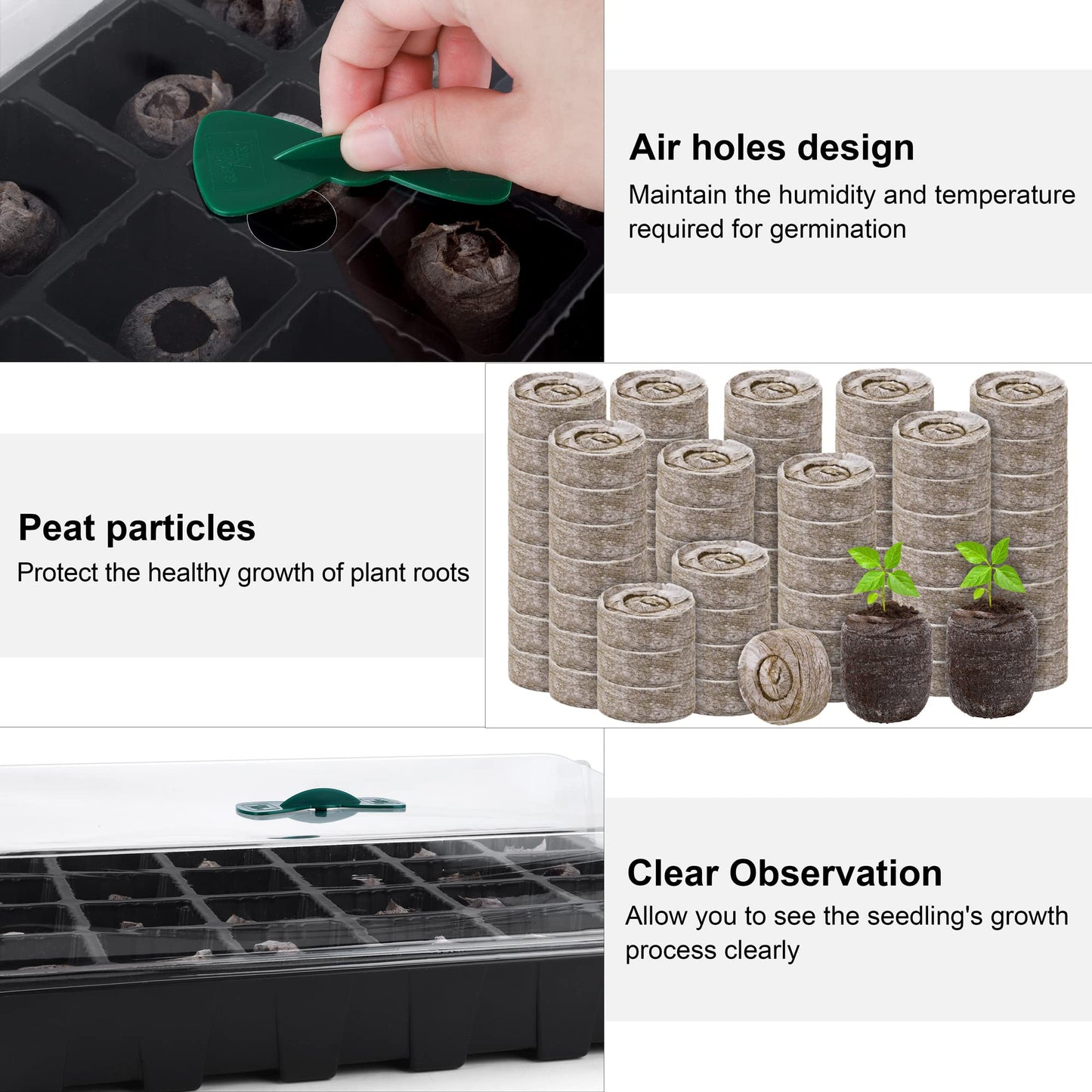 Hahood 4 Pack 24-Cells Seed Starter Tray Kit Germination Tray with Humidity Dome and Base, Plant Growing Kit Germination Starter Including Peat Pellets, Plant Labels, Tool for Indoor Outdoor, Black