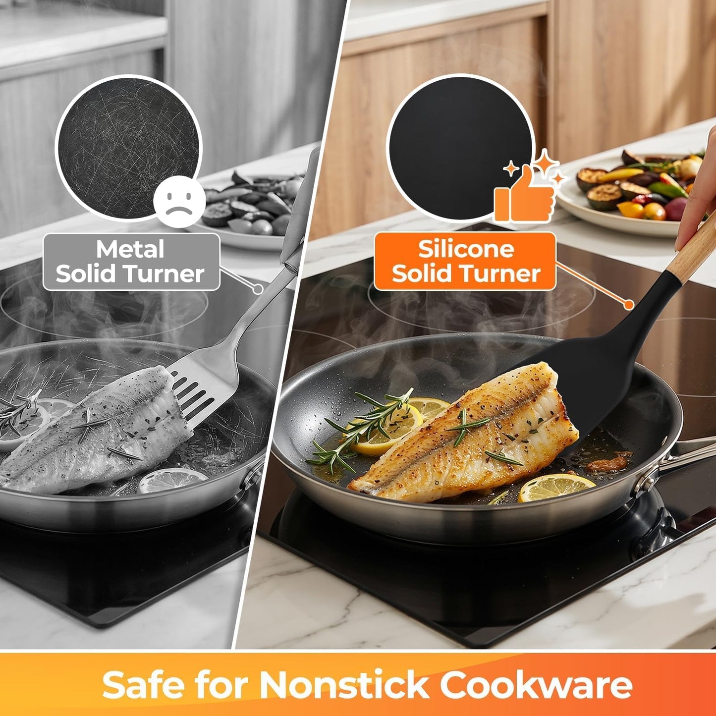 WISELIFE Kitchen Utensils Set - 33 PCS, Heat-Resistant Silicone Cooking Utensils Set with Wooden Handle, BPA-Free Kitchen Gadgets Spatula Sets with Holder for Nonstick Cookware (Black)