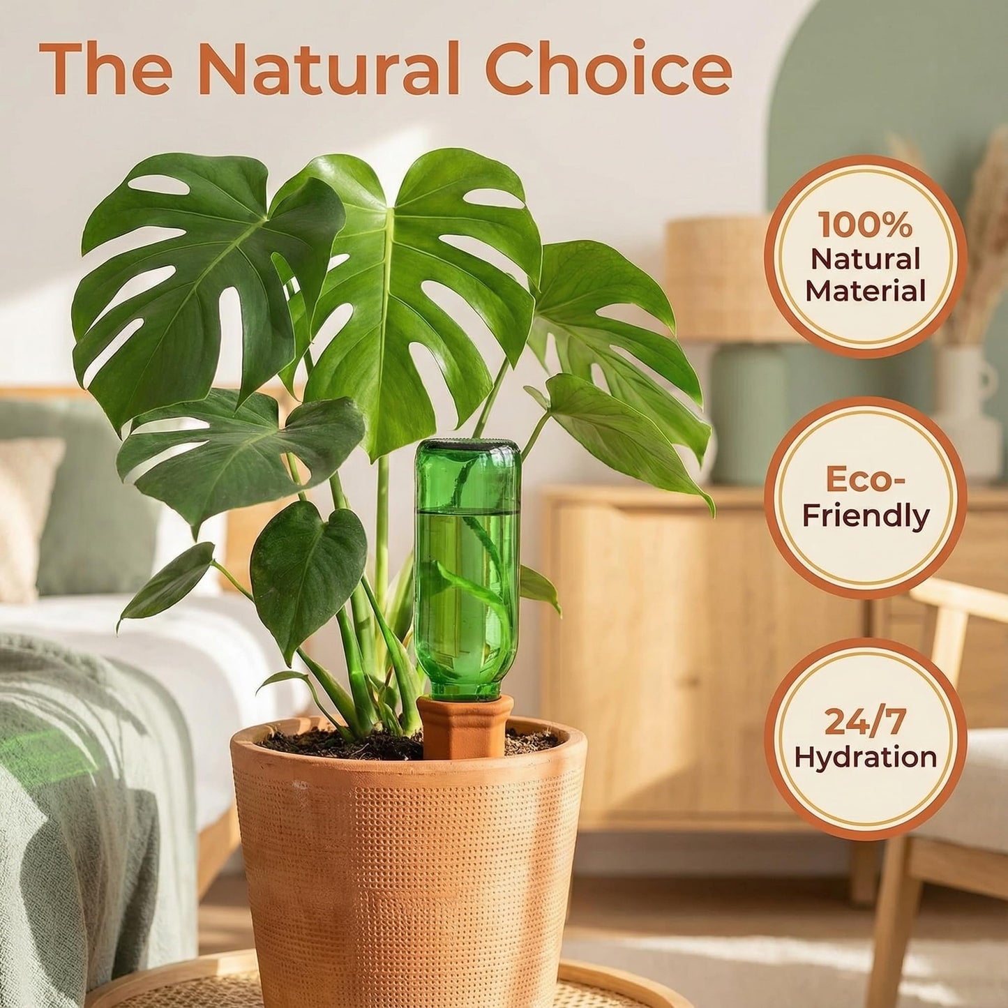 10-Pack Natural Self Watering Spikes - Terracotta - Automatic Plant Waterer for Indoor & Outdoor