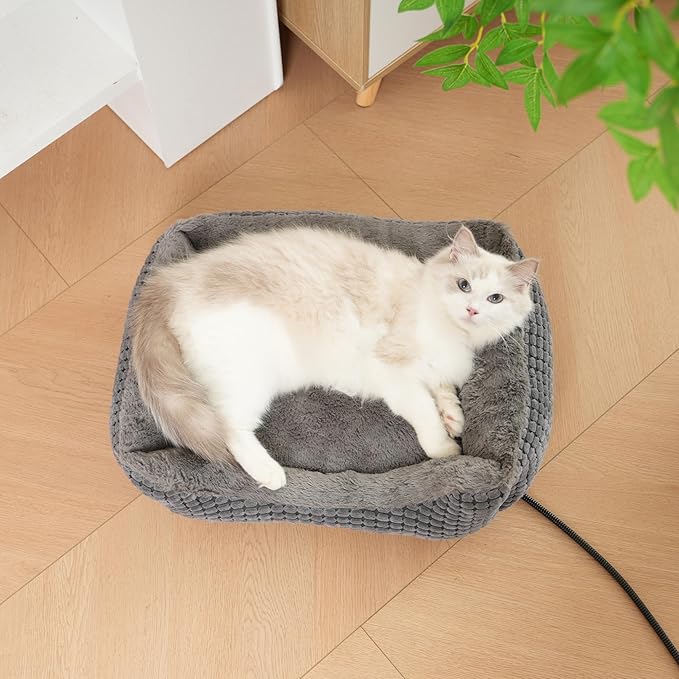 MARUNDA Heated Cats Bed for Indoor Use, Electric Heated Pets Heating for and Small Dogs, Washable Pets Bed with Automatic Heating Pad (23x20x7 Grey)