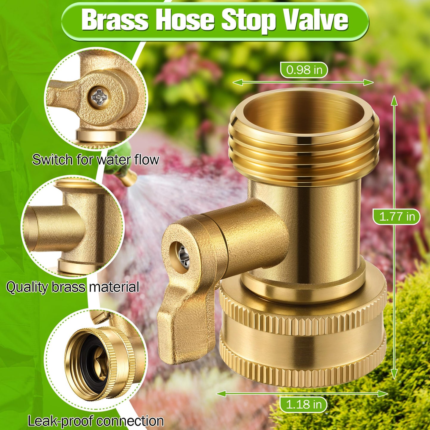 Dunkive 4 Pcs Garden Hose Nozzle Kit, 4" Brass Adjustable Twist Nozzle, Jet High Pressure Water Sprayer, Brass Hose Shut Off Valve with 10 Rubber Washers, 3/4" GHT Connector for Garden Sprinkler