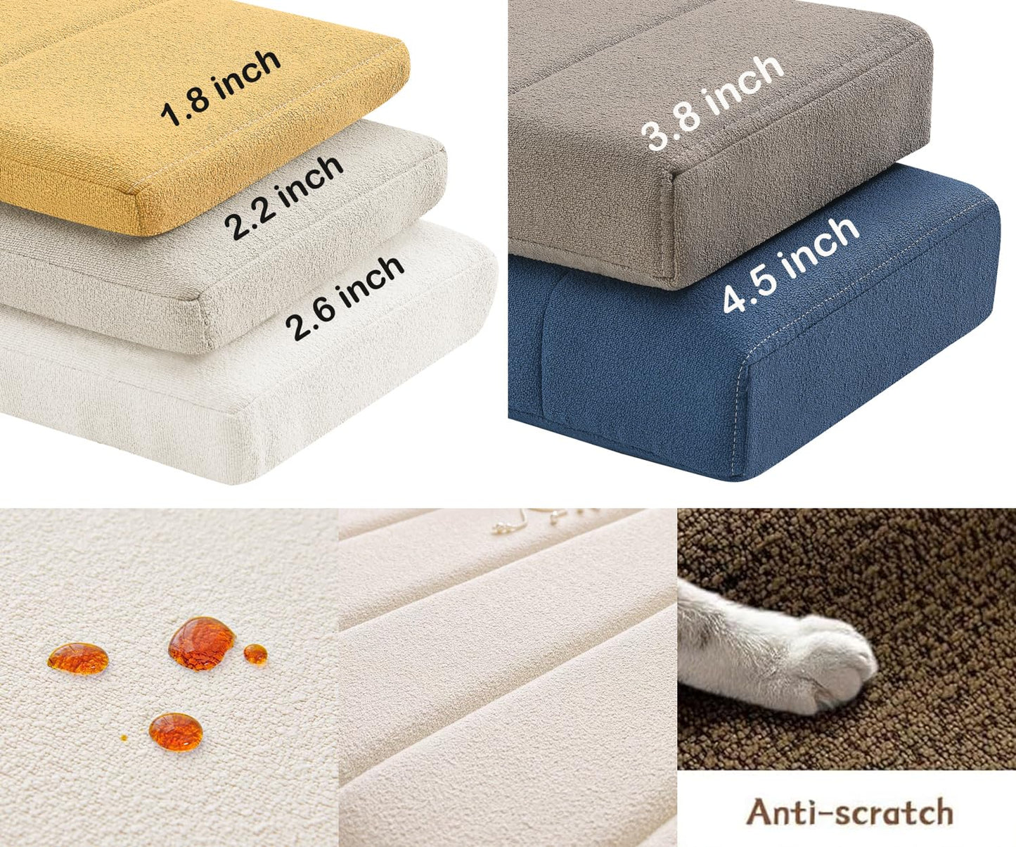 Custom Bay Window Sill Seat Cushion Plump Textured Line Customized Bench Seating Foam Cushions for Indoor Furniture, Mudroom, Reading Nook, Kitchen Dining Room, Anti-Cat, Splash-Proof, Non Slip Bottom