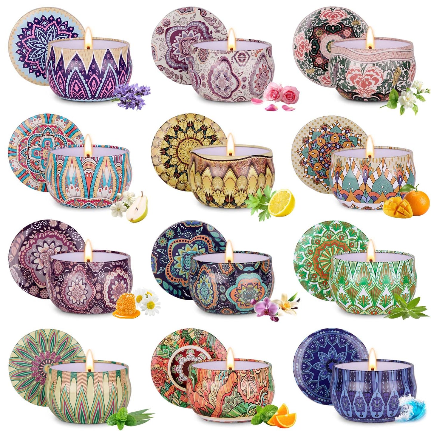 Scented Candle Gift Set - 12 Pack Candles for Home Scented, 300-Hour Long-Lasting Soy Wax Aromatherapy Candles with Lead-Free Cotton Wicks, Ideal for Spring Home Décor & Birthday Gifts
