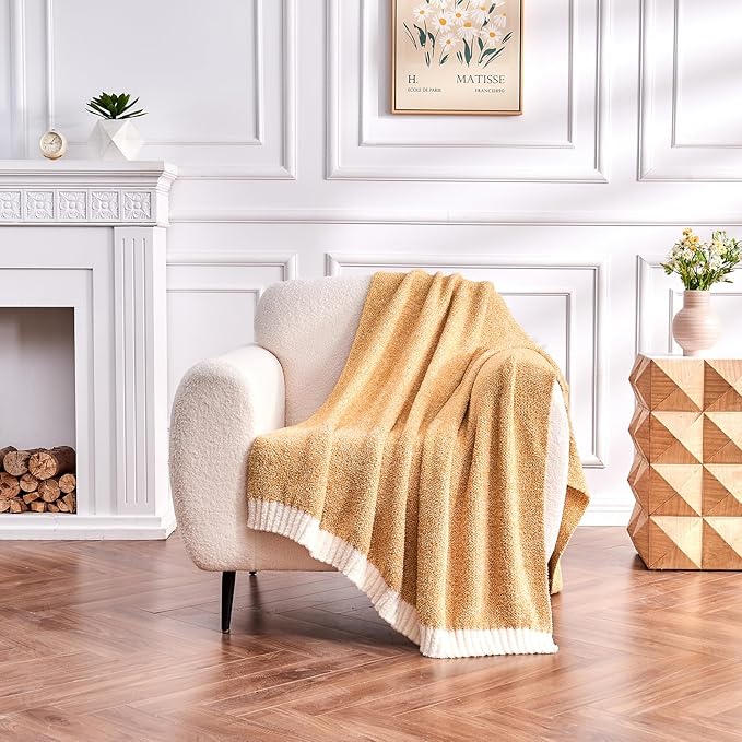 CozeCube Melange Blanket, Ultra Soft Orange and White Throw Blanket, Warm Cozy Knit Fuzzy Plush Reversible Throw for Couch Bed Sofa, 50"x60"