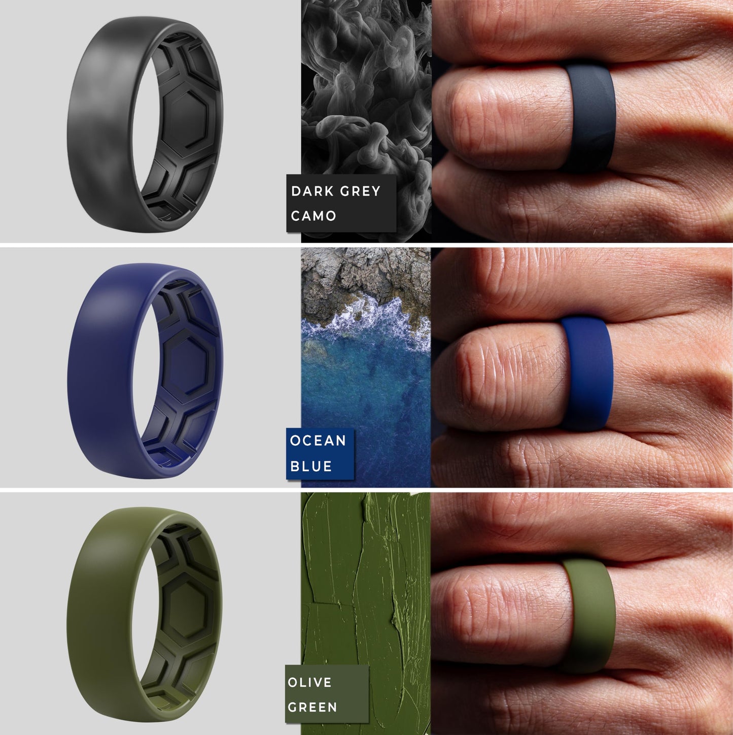 ThunderFit Men's Patterned Silicone Rings, 8mm Wide 2.2mm Thick Rubber Bands,Variety Multipack 1,4,7