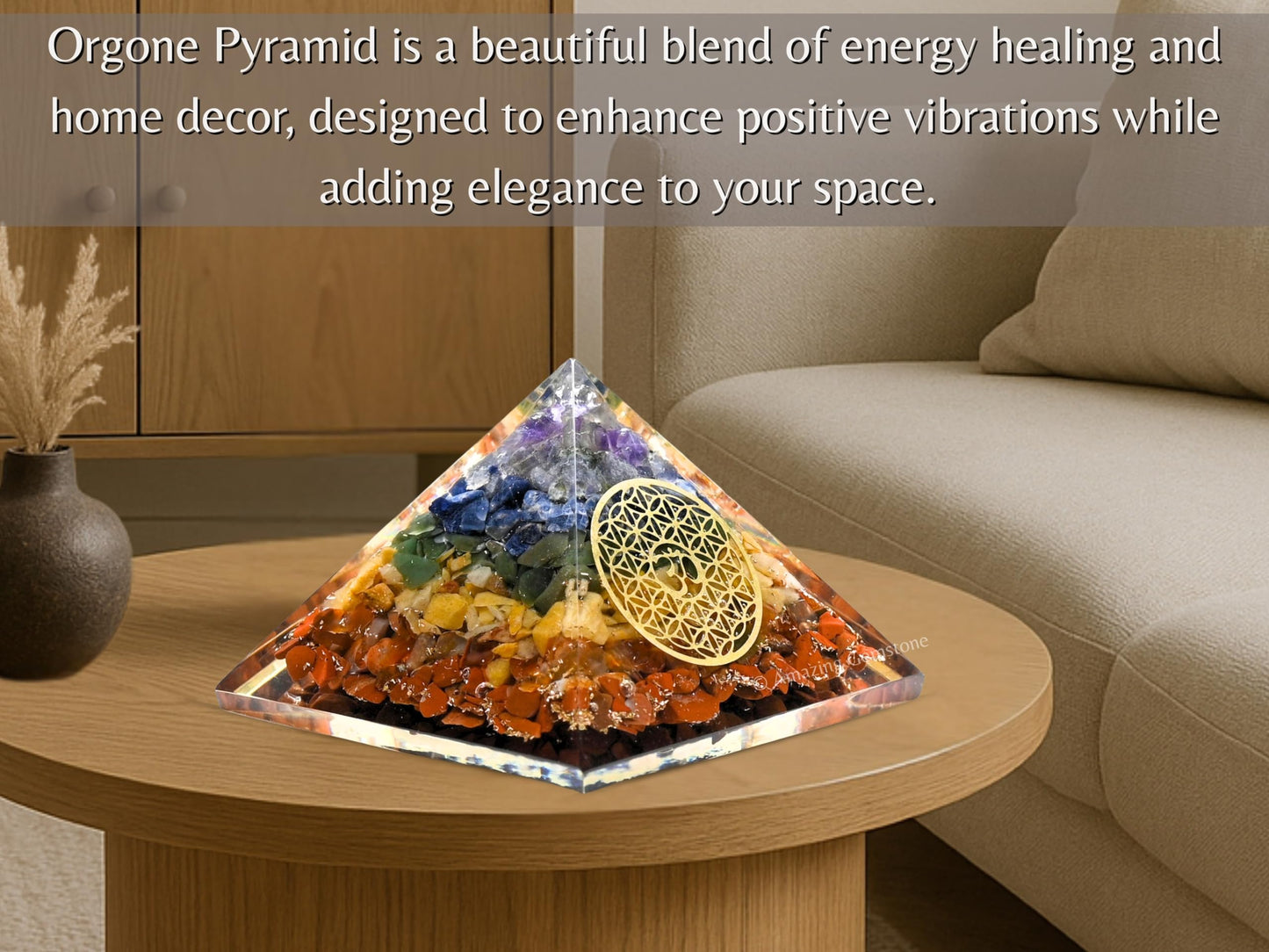 Amazing Gemstone Large Orgone Pyramid | Natural Chakra Pyramid Crystal | OM Flower of Life Orgonite Pyramid | Organ Pyramids Positive Energy Healing