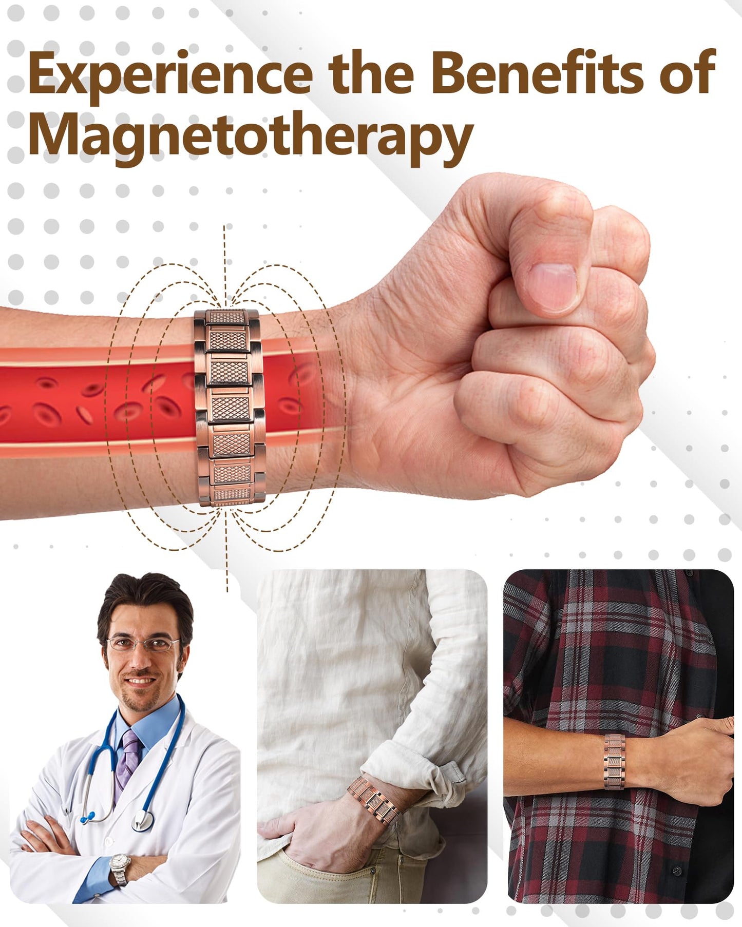 Feraco Copper Bracelet for Men, 3X Strength Magnetic Therapy Bracelet Copper Jewelry with Powerful 3800 Gauss Magnets