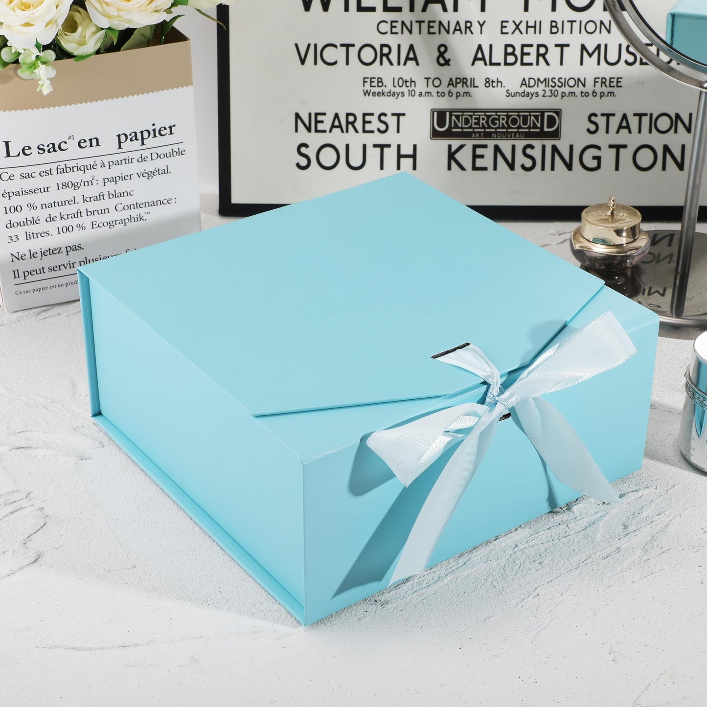 OEMVALATY 8-Pack Gift Boxes,10x7.3x3.5 Inch Magnetic Gift Boxes with Lids for Presents,Blue with Ribbon, Bridesmaid Proposal Box for Wedding, Storage, Birthday