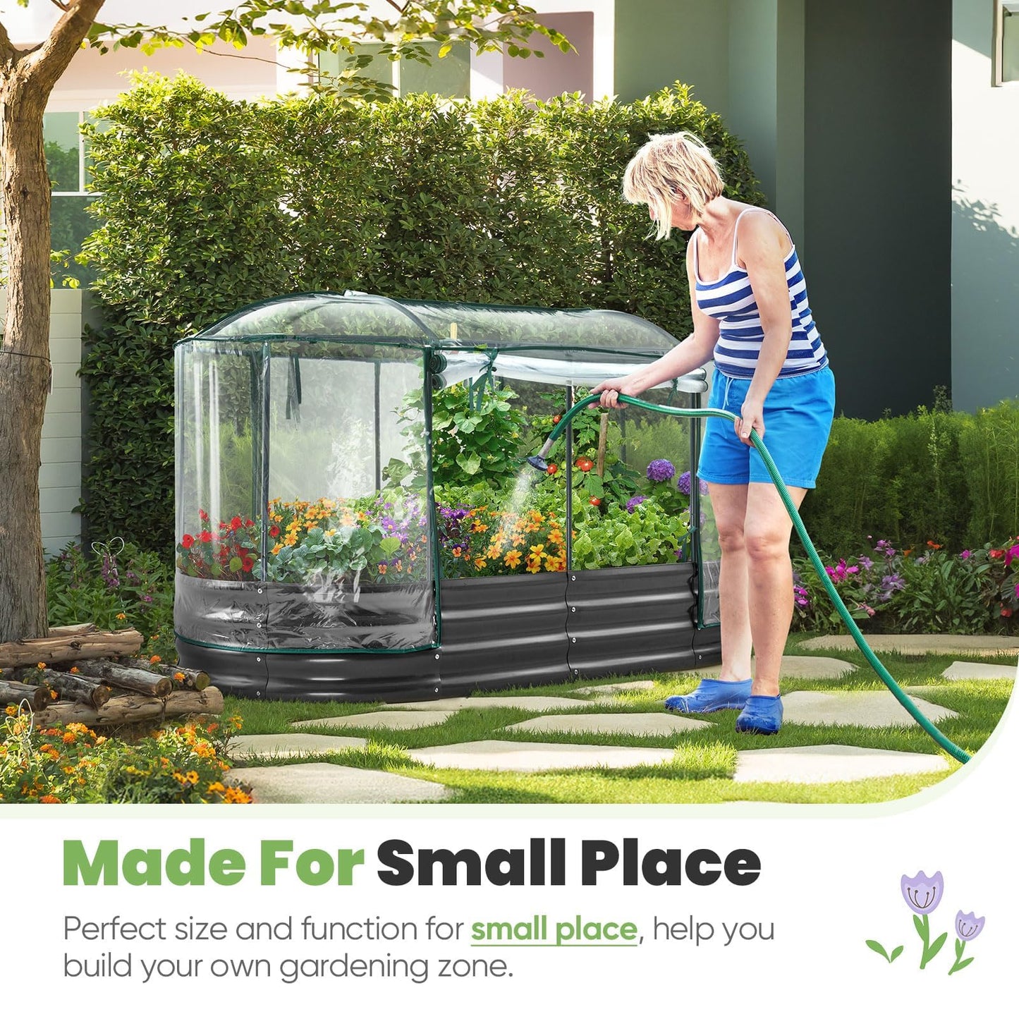 KING BIRD Raised Garden Bed with Cover Galvanized Oval Planter Garden Box Outdoor for Gardening, Vegetables, Flowers, Clear