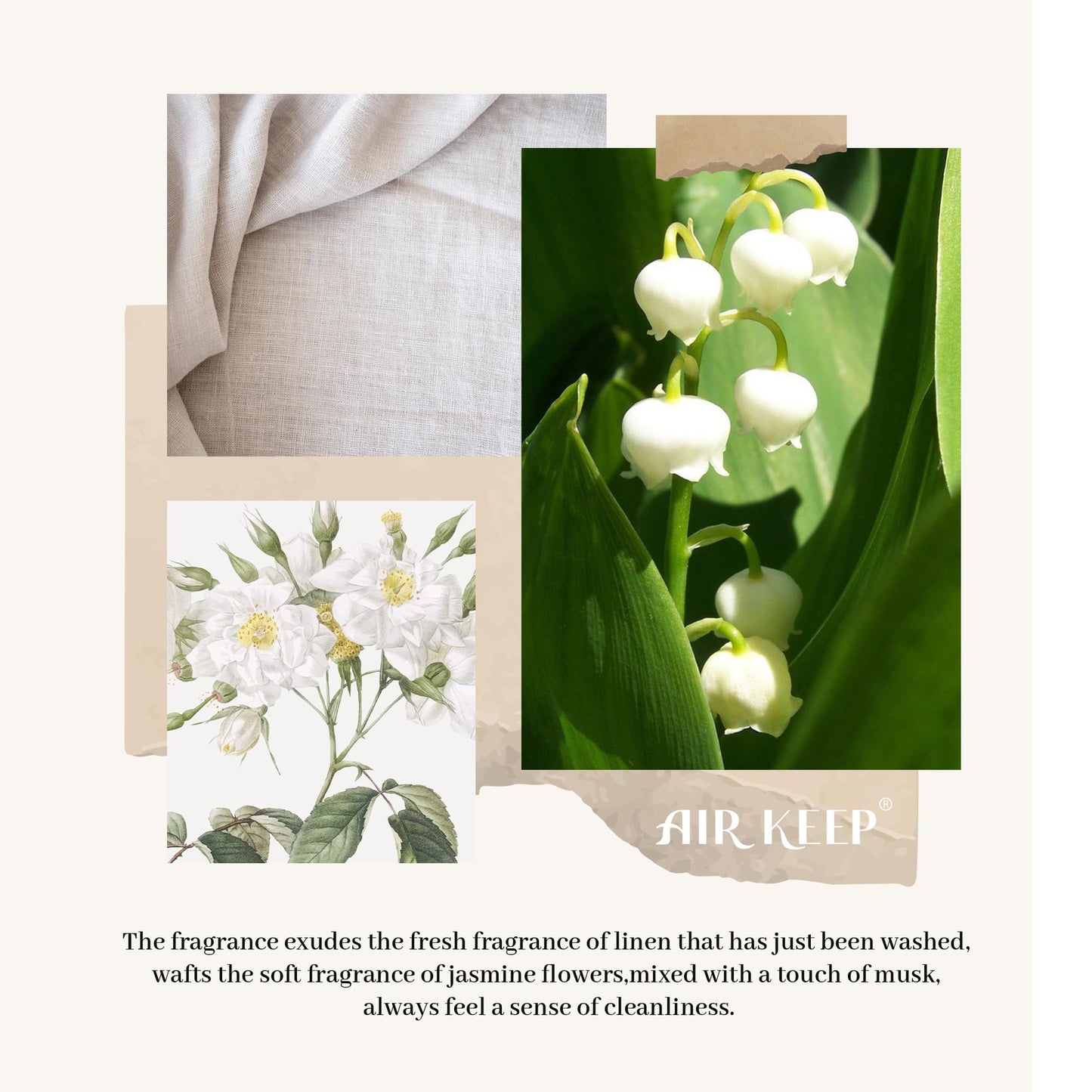 Airkeep Flower Reed Diffusers Set, 5.07 oz Clean Aldehydes Musk Scented Oil Diffuser with 8 Reed Sticks, Home Fragrance Diffuser Gift Set for Bathroom & Office Decor 150ml