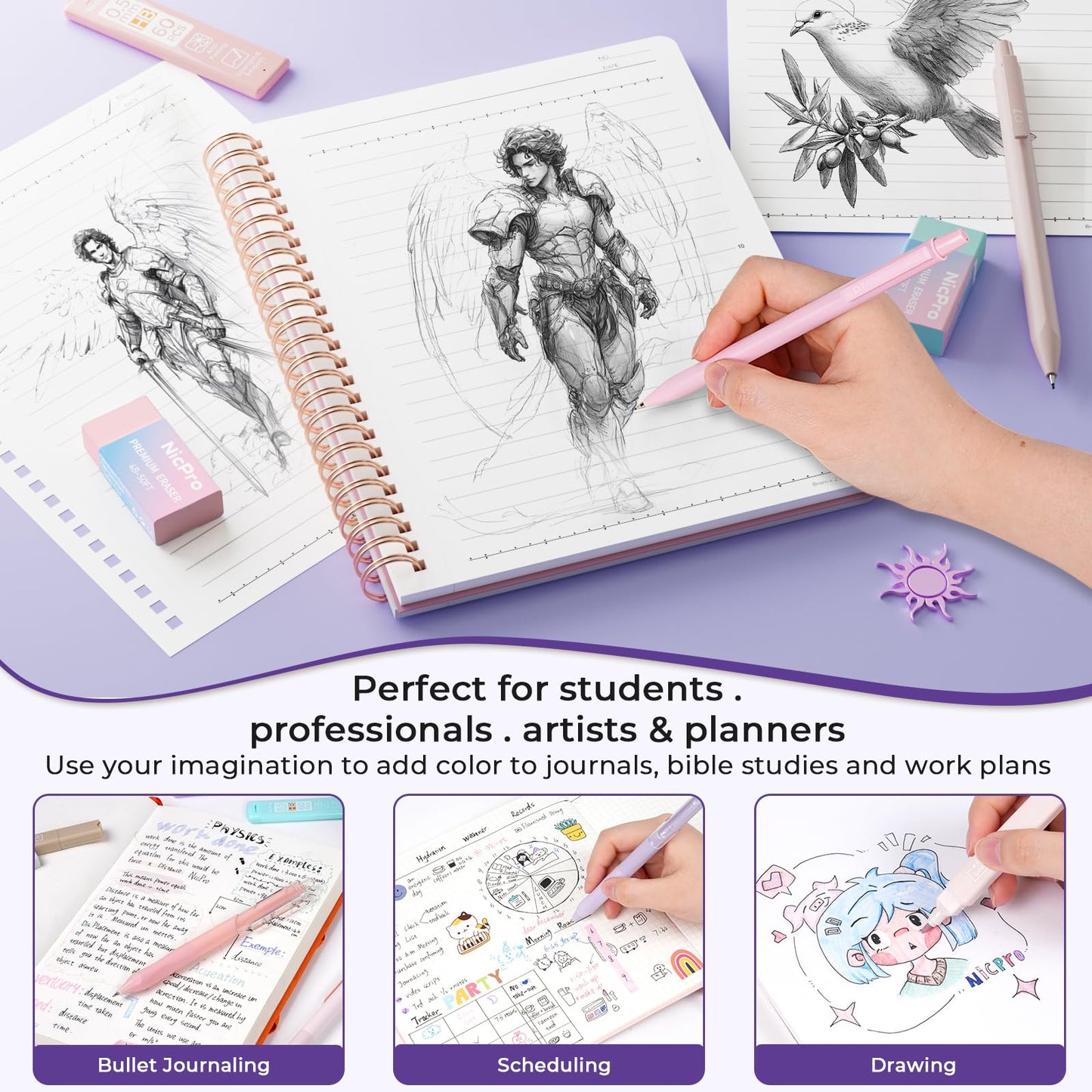 Nicpro Bible Journaling Kit, 76PCS Bible Study Supplies with Pen Case, Notes & Tabs, No Bleed Highlighter Pens, Bible Journal Accessories, Cute Spiral Notebook Stationary Set for Women Christian Gifts