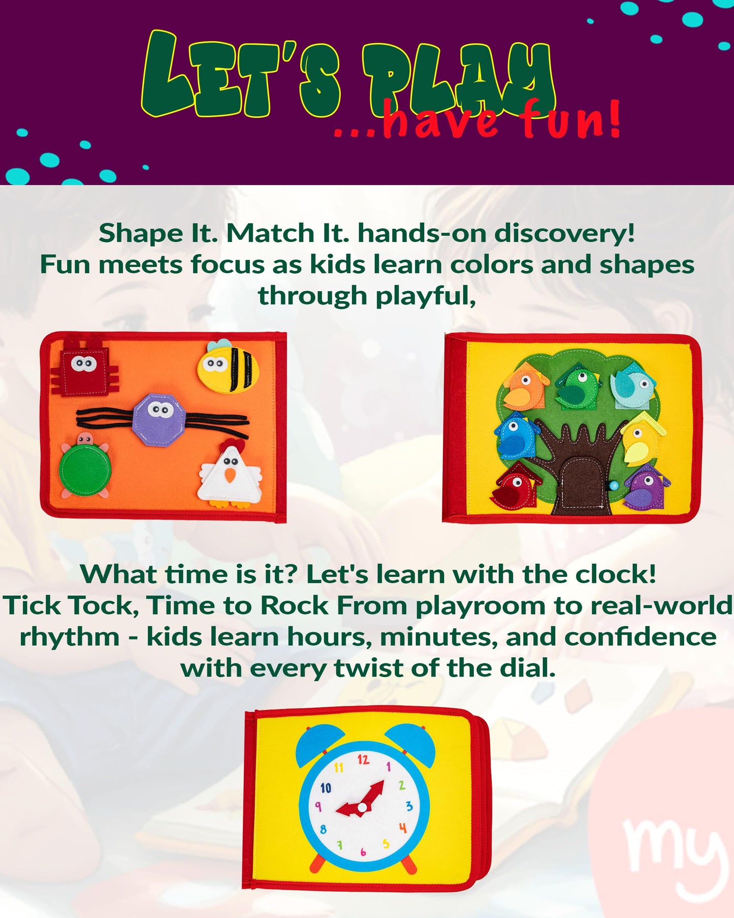 HappyVk Busy Book for Toddlers - Montessori Travel Toys with 13 Educational Activities - My Quiet Book - and A Felt Activity Board Game with 10 Weaving Strips