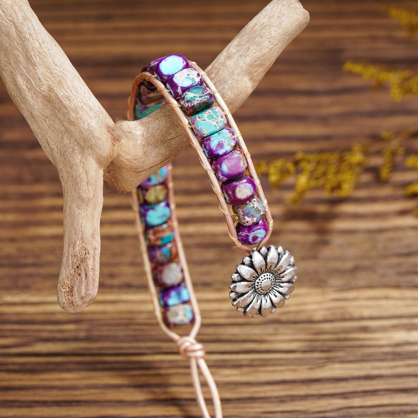 Plumiss Boho Handmade Purple Blue Imperial Jasper Bead Wrap Bracelet for Women Men