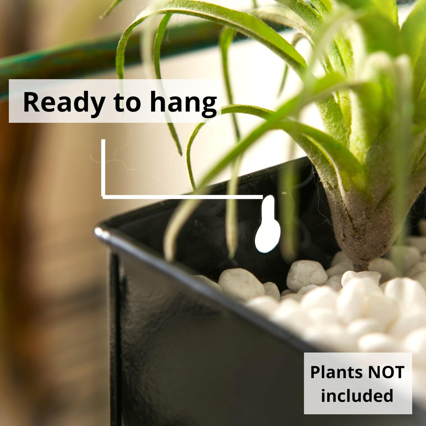 LaLaGreen Wall Planter Indoor Plants - 3 Pack, 14 Inch Large Wall Mount Planters for Succulent Black, Rectangular Metal Hanging Flower Pot, Long Window Sill Plant Box Fence Railings Floating Shelve