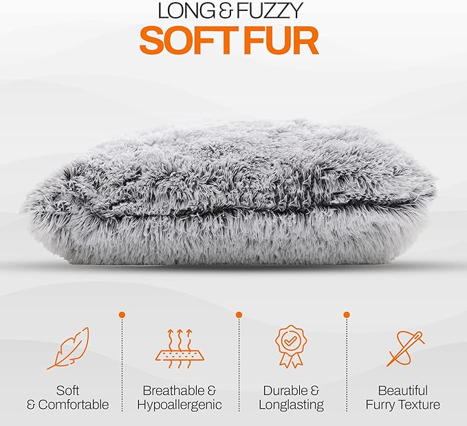 Cheer Collection Throw Pillows for Couch and Bed, Soft Shaggy Throw Pillows with Inserts Included, Cozy Long Hair Faux Fur Pillows - Set of 2-20" x 20" - Gray