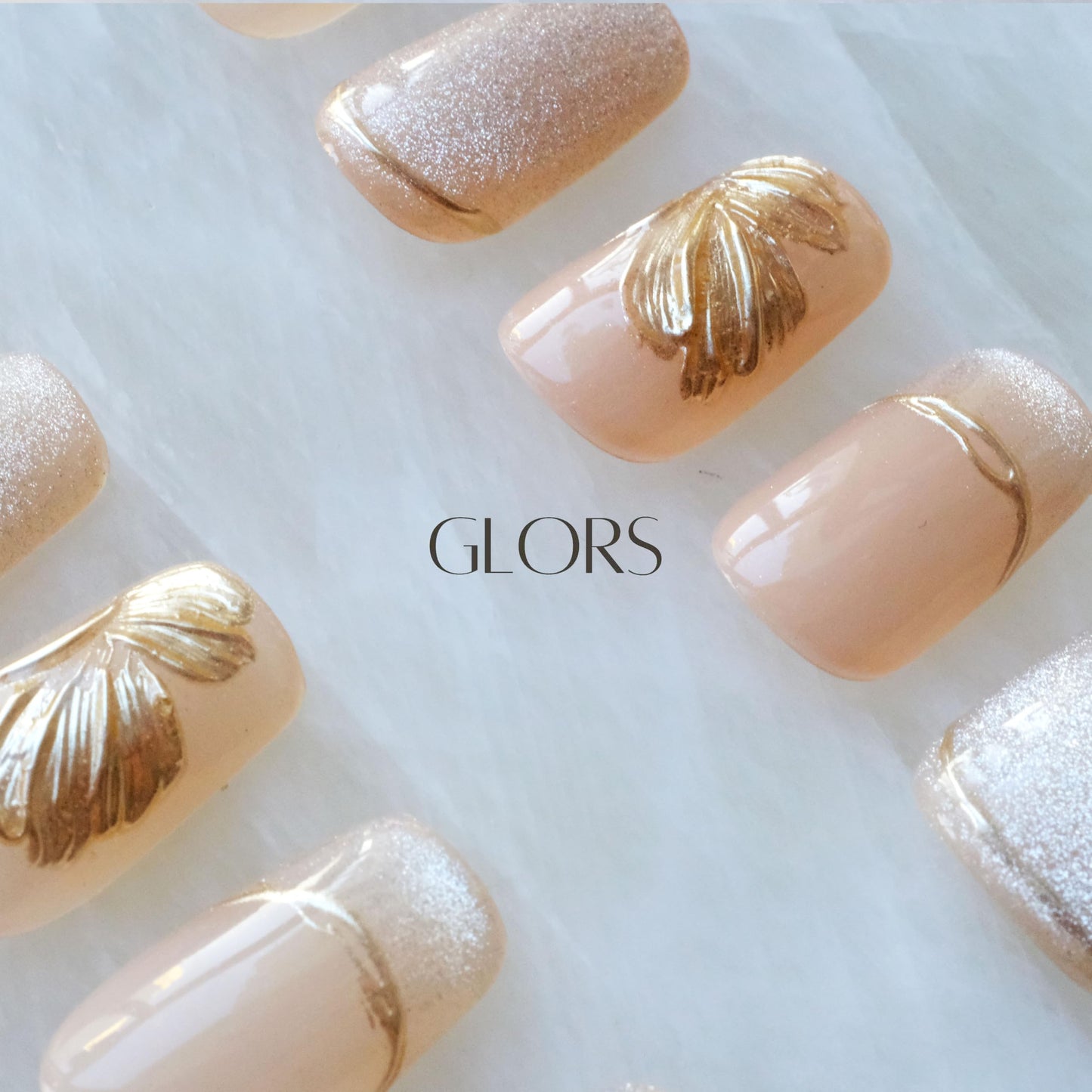 [GLORS] Purly Handmade Medium Ballerina Press on Nails | Flower Dance - Artistic Fake False Nails with Cat-eye and Icy Sheer Nude Color, 10 Pieces (Small, MB)