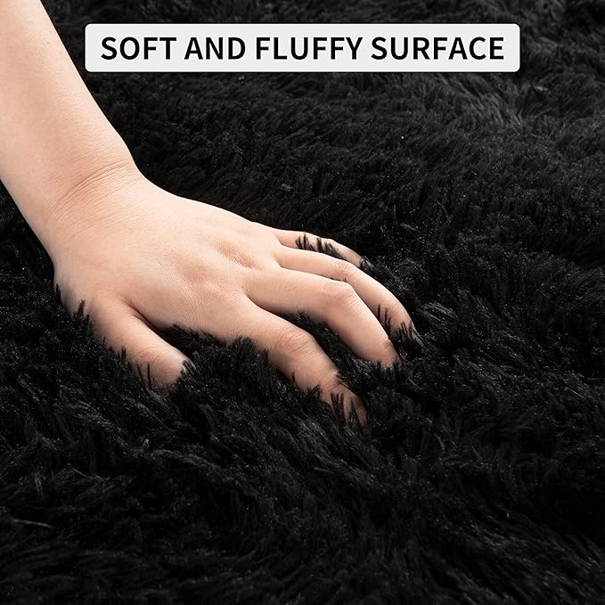 Tepook Area Rugs 9x12 for Living Room, Super Soft Fluffy Rugs for Bedroom, Modern Shaggy Rug Fuzzy Carpets for Kids, Plush Indoor Nursery Home Decor Rug with Non-Slip Bottom, Black