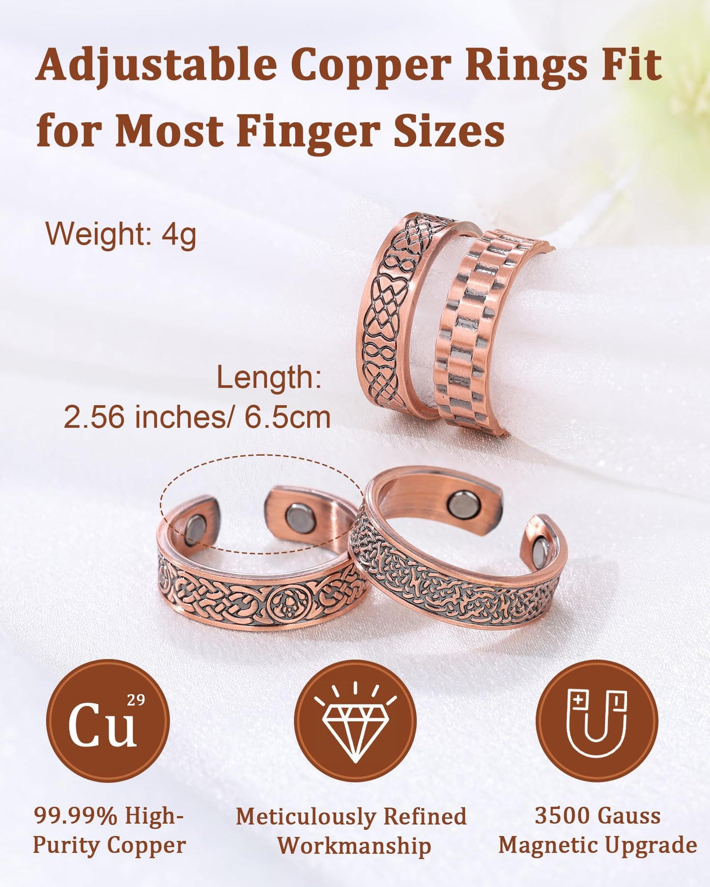 BioMag Magnetic Rings, Pure Copper Ring for Men Women, Adjustable Fingers Thumb Ring Jewelry Gift (Copper C-4Pcs)