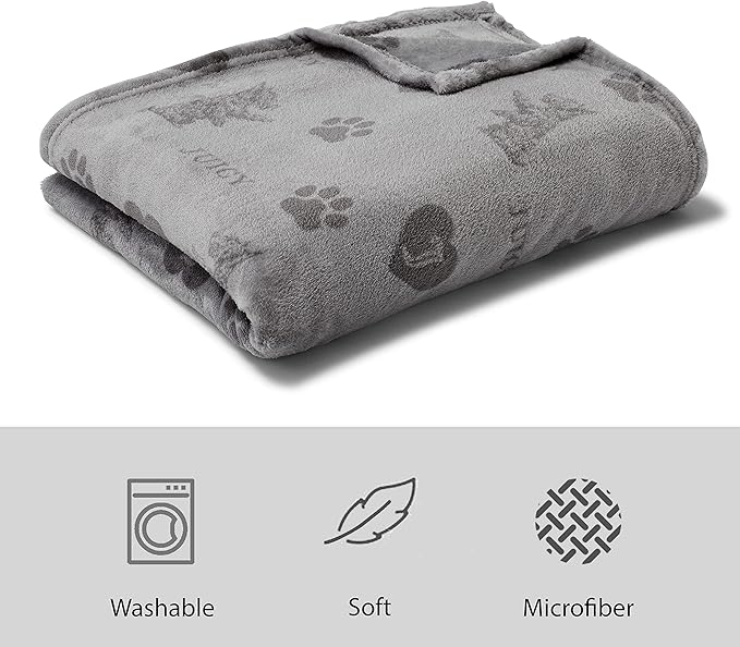 Juicy Couture Dark Grey/Light Grey 50" x 60" Cat, Dog, Plush Puppy Blanket Throw, Printed, Breathable, Lightweight, Machine Washable, for Small Medium & Large Pets