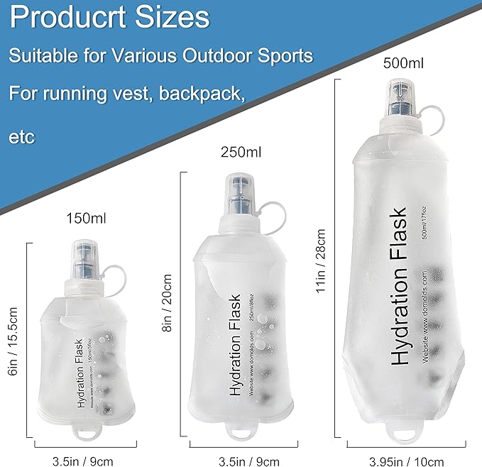 CLINTT 500ml Soft Flask, Foldable Running Water Bottle, TPU Folding Soft Water Flask, BPA-Free Collapsible Flask for Hydration Pack Running Vest, Cycling, Climbing, Hiking - 2Pcs, White
