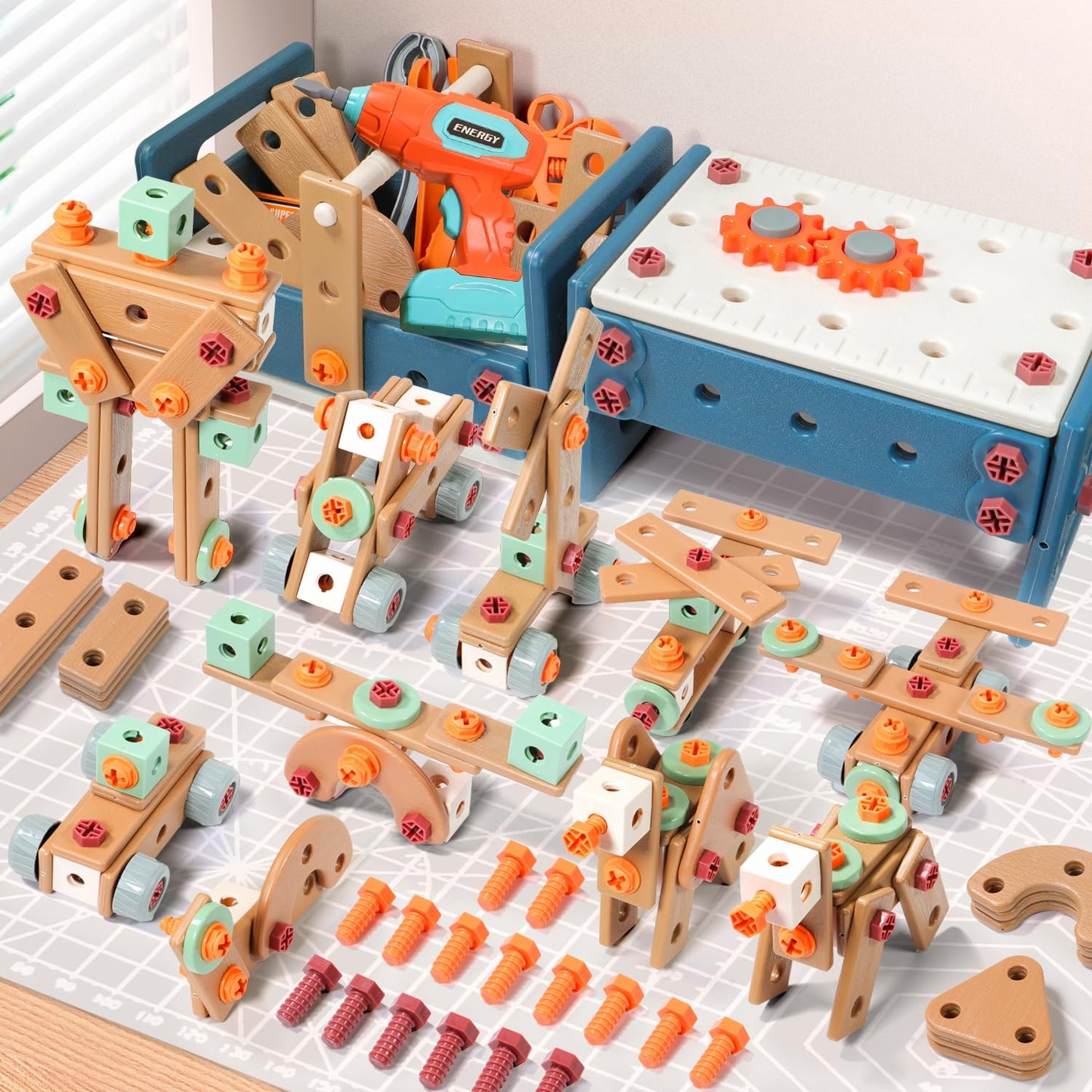 VEAIS Kids Tool Set with Drill,120Pcs Toddler Tool Set with ToolBench,Montessori Toy for 2+Year Old,Educational STEM Construction Toys for Ages 2-4,Pretend Play Toddler Toys 3-5 Year Old Birthday Gift
