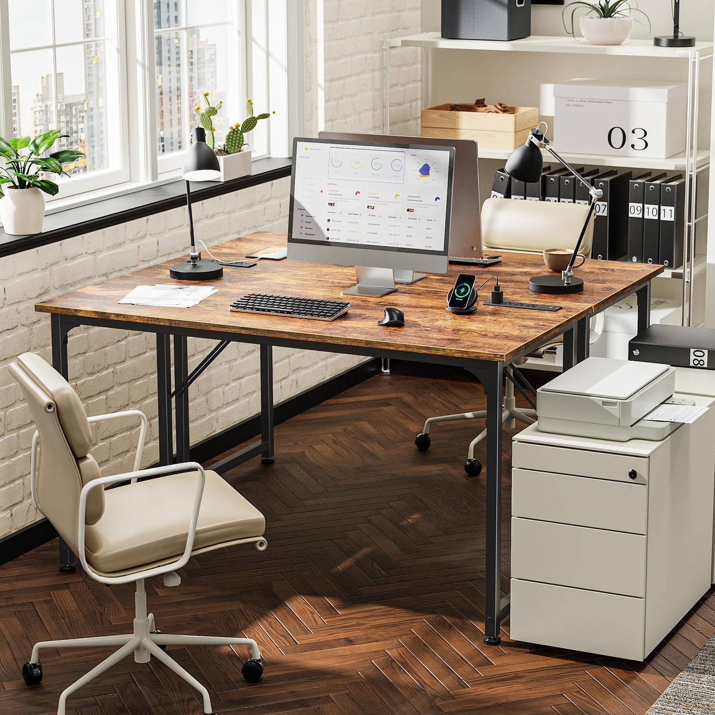 PRAISUN 47 X 20 Inch Office Computer Desk with Power Outlets and USB-C Port, Larger Gaming Desk, for Home Office, Study, Bedroom, Writing Work from Home Table, Metal Frame, Rustic Brown