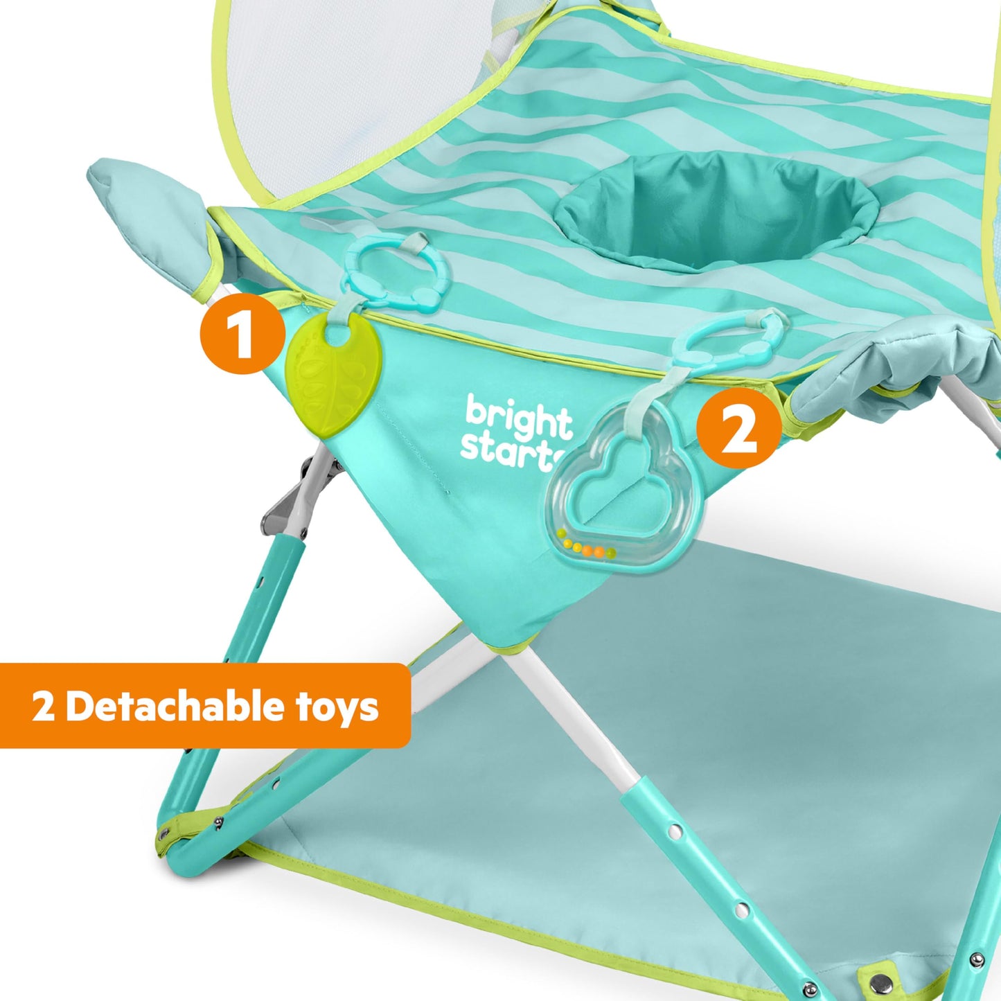 Bright Starts Pop 'N Jump Portable Baby Activity Center, Indoor Outdoor Use, Lightweight, Carrying Bag, Canopy, 6-12 Months - Sky Stripes Blue