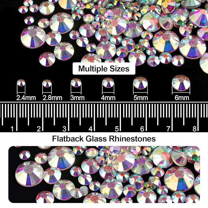 4000PCS Flatback Rhinestones and Half Round Pearls Kit #31, Multi Size Glass AB Crystals, Plastic Flat Back White AB & Beige AB Dome Bead with Pickup Pencil and Tweezer for Nail Art
