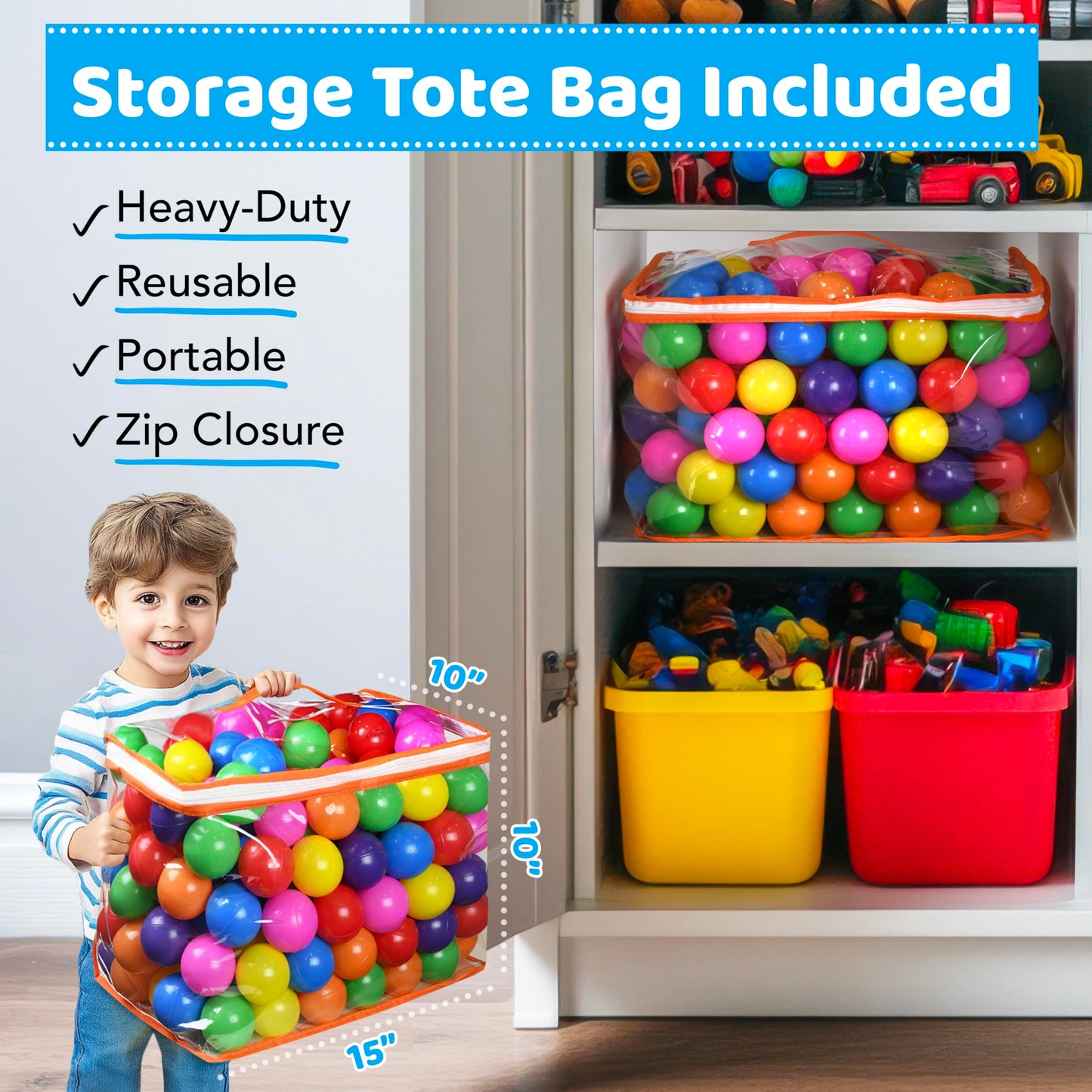 200 Ball Pit Balls for Toddlers with Storage Bag - 7 Bright Colors, Great Play Toys for Tents, Pools, and Party